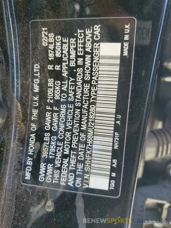 12 Photograph of a damaged car SHHFK7H68MU218280 HONDA CIVIC 2021