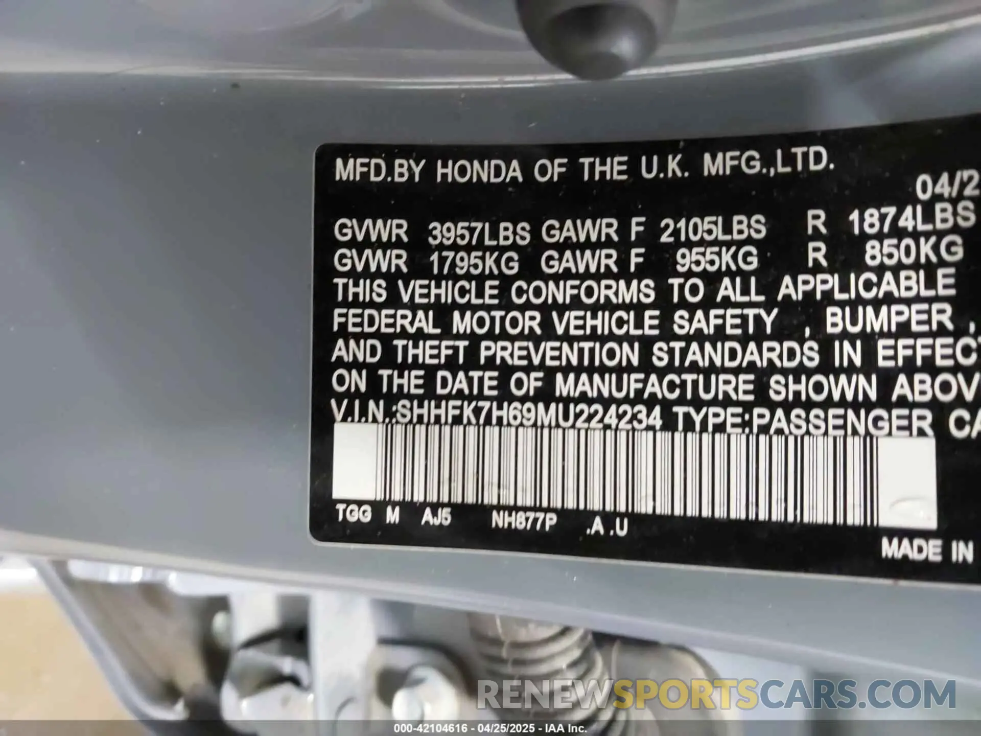 9 Photograph of a damaged car SHHFK7H69MN224234 HONDA CIVIC 2021