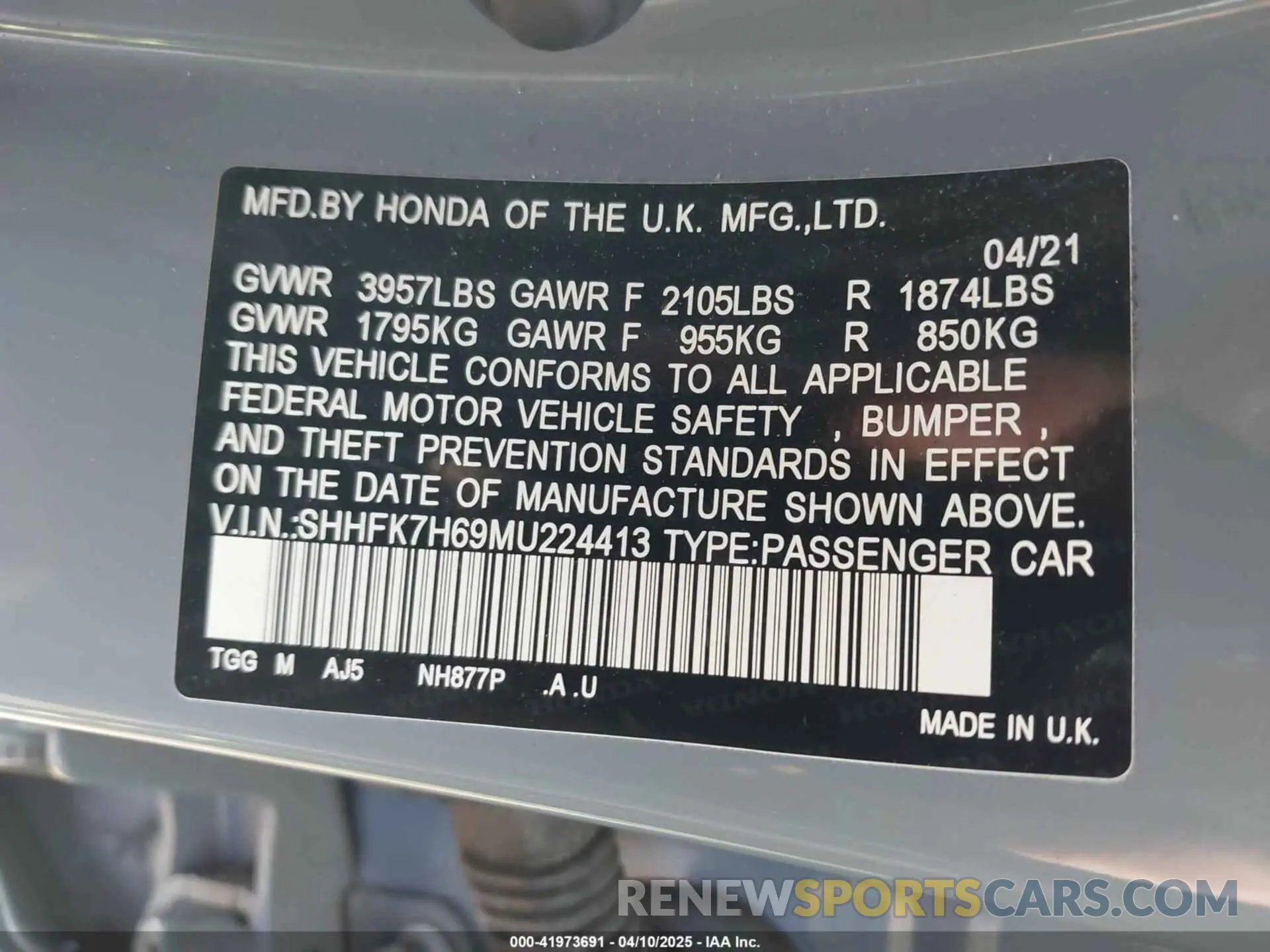 9 Photograph of a damaged car SHHFK7H69MU224413 HONDA CIVIC 2021