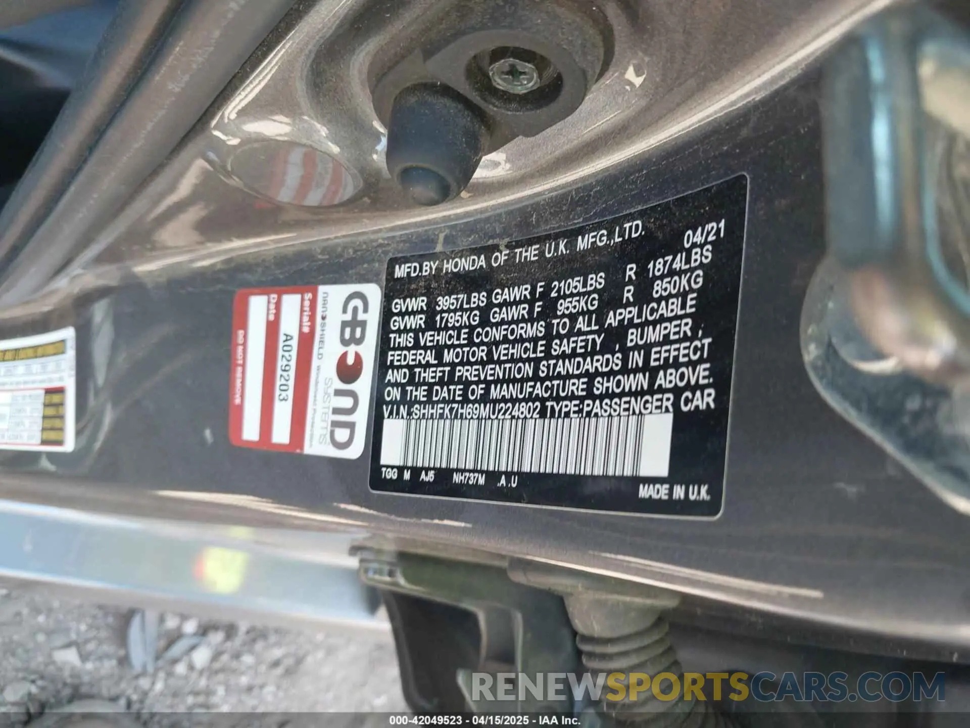 9 Photograph of a damaged car SHHFK7H69MU224802 HONDA CIVIC 2021
