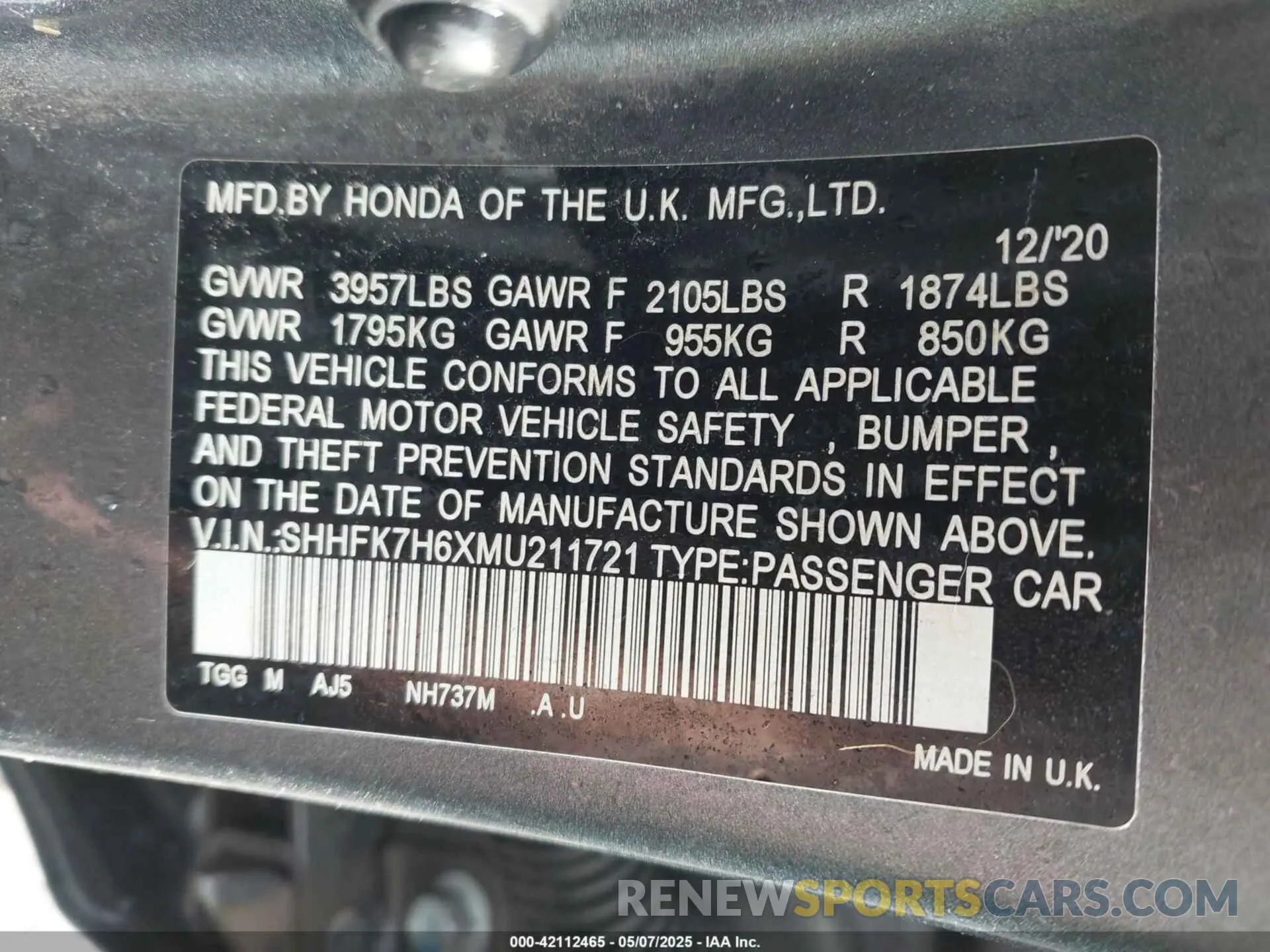 9 Photograph of a damaged car SHHFK7H6XMU211721 HONDA CIVIC 2021