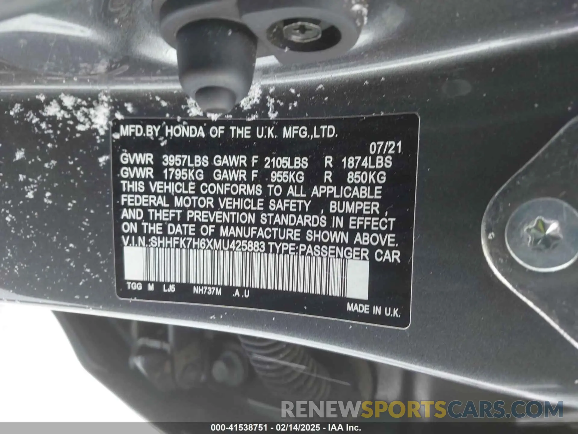 9 Photograph of a damaged car SHHFK7H6XMU425883 HONDA CIVIC 2021