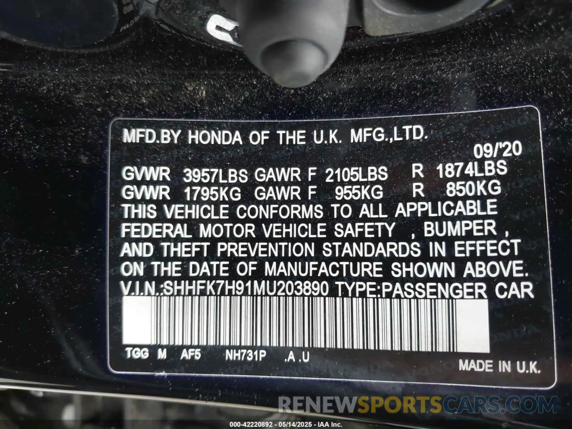 9 Photograph of a damaged car SHHFK7H91MU203890 HONDA CIVIC 2021