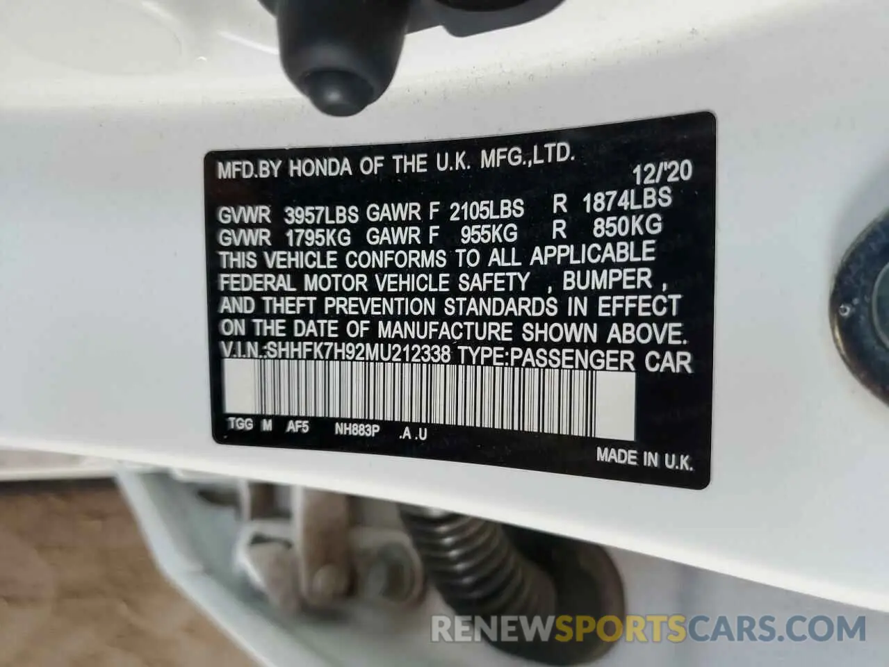 12 Photograph of a damaged car SHHFK7H92MU212338 HONDA CIVIC 2021