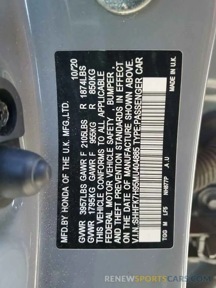 13 Photograph of a damaged car SHHFK7H95MU404885 HONDA CIVIC 2021