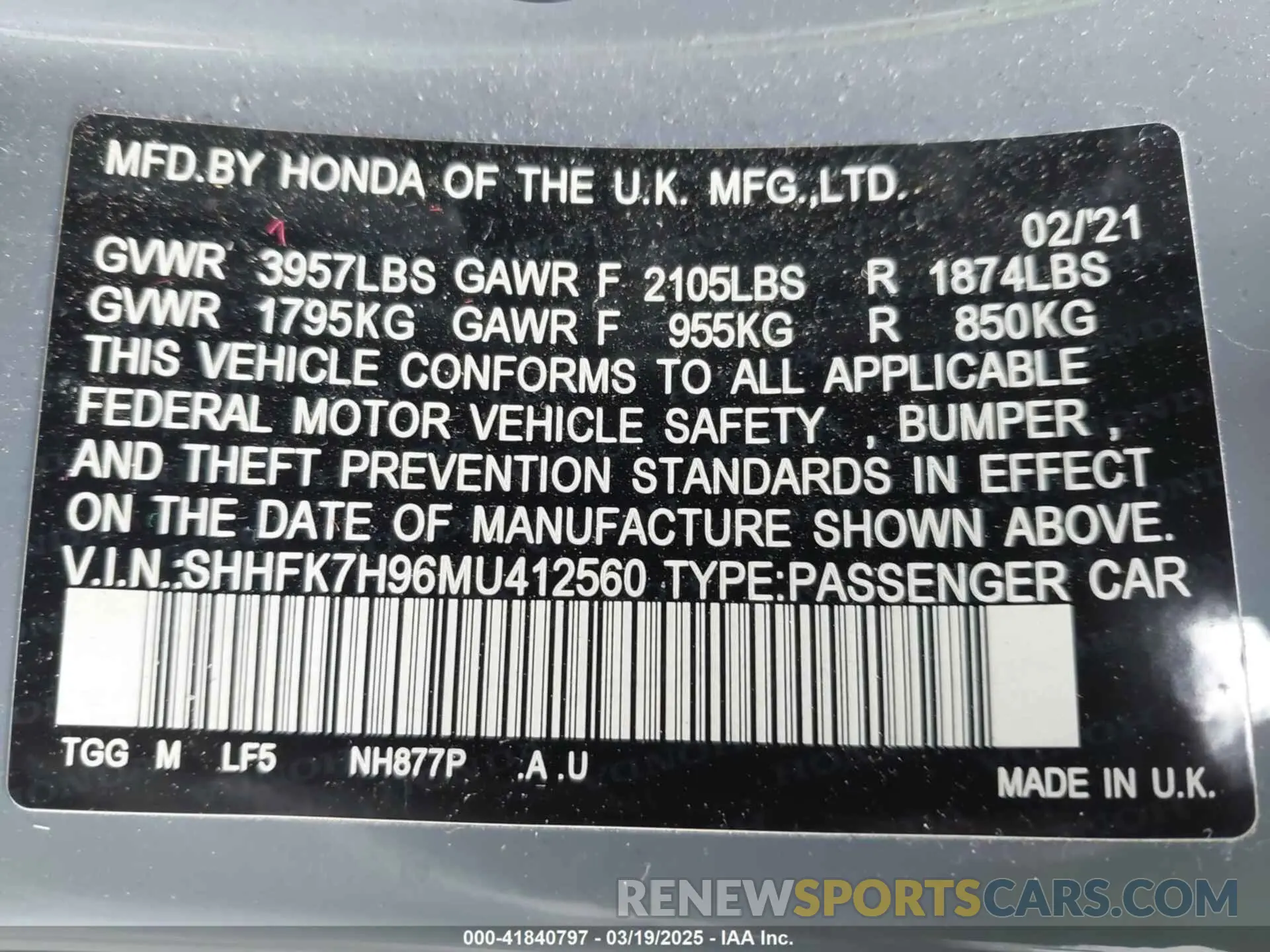 9 Photograph of a damaged car SHHFK7H96MU412560 HONDA CIVIC 2021
