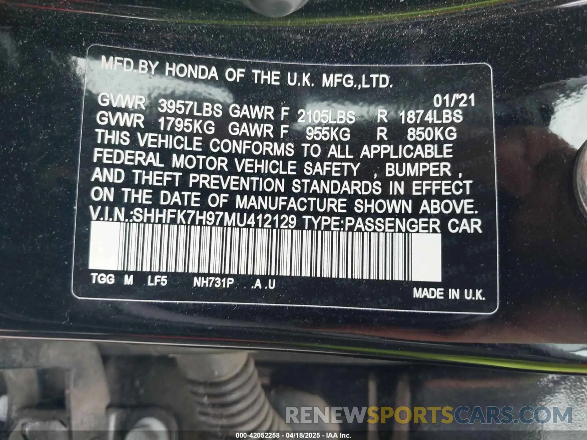 9 Photograph of a damaged car SHHFK7H97MU412129 HONDA CIVIC 2021