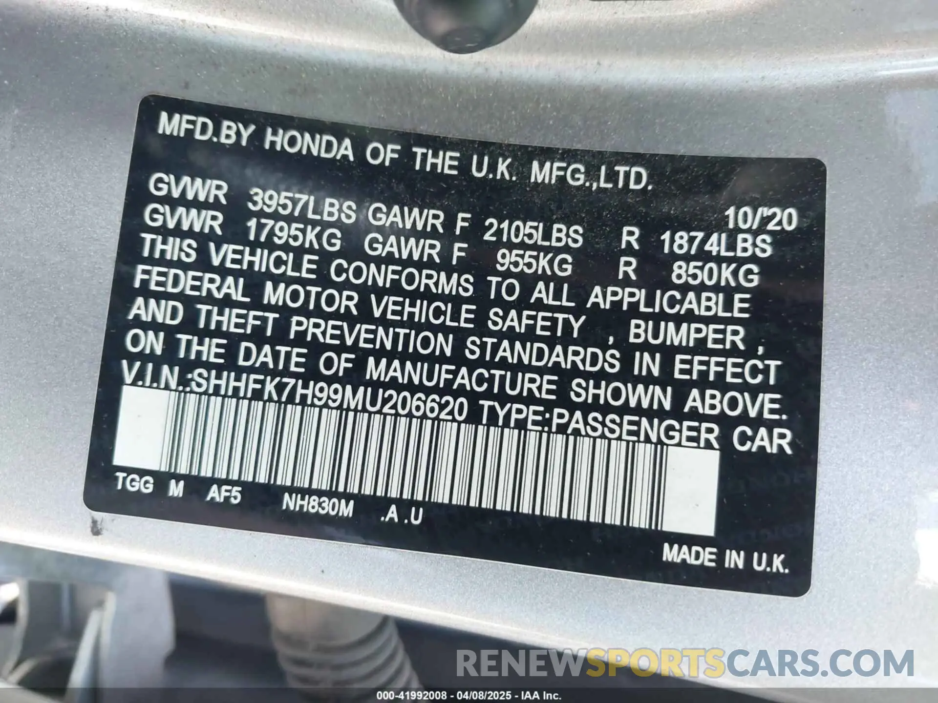9 Photograph of a damaged car SHHFK7H99MU206620 HONDA CIVIC 2021