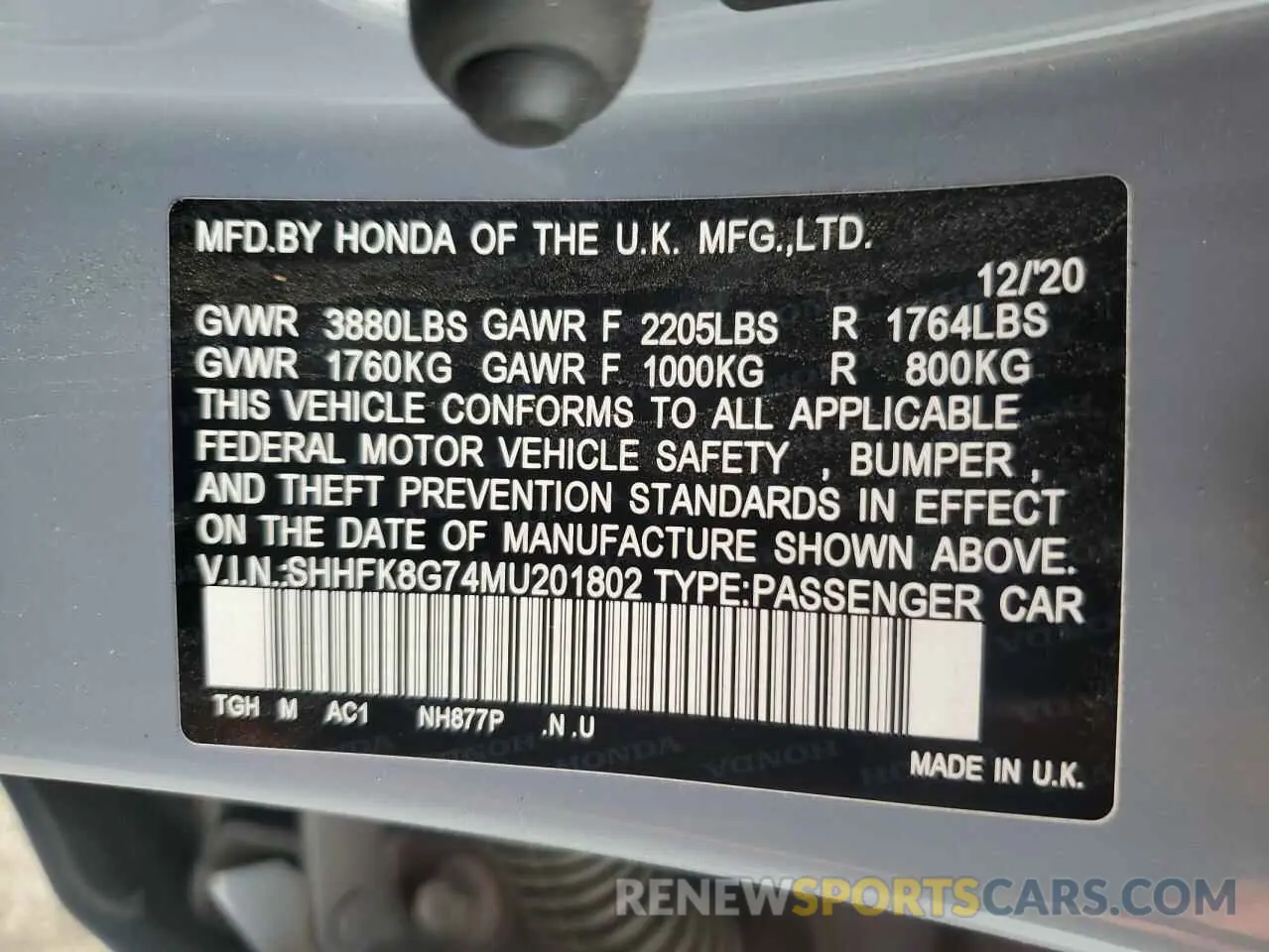 15 Photograph of a damaged car SHHFK8G74MU201802 HONDA CIVIC 2021