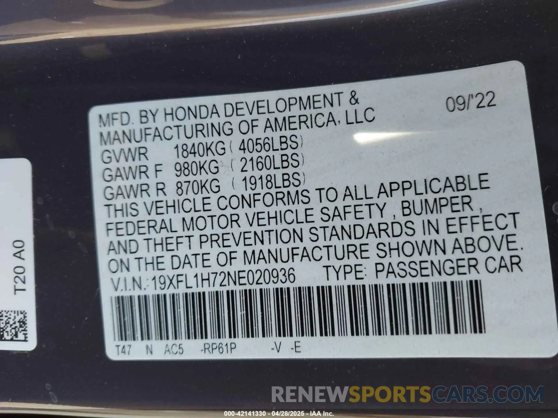 9 Photograph of a damaged car 19XFL1H72NE020936 HONDA CIVIC 2022