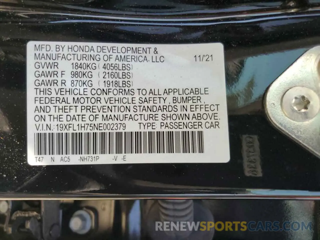 13 Photograph of a damaged car 19XFL1H75NE002379 HONDA CIVIC 2022