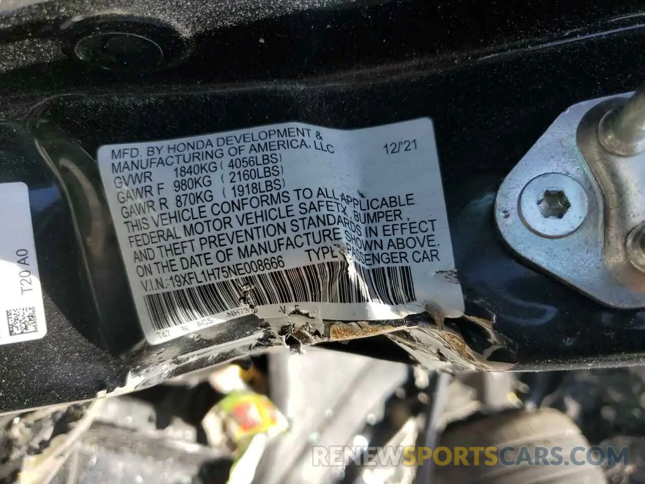 12 Photograph of a damaged car 19XFL1H75NE008666 HONDA CIVIC 2022