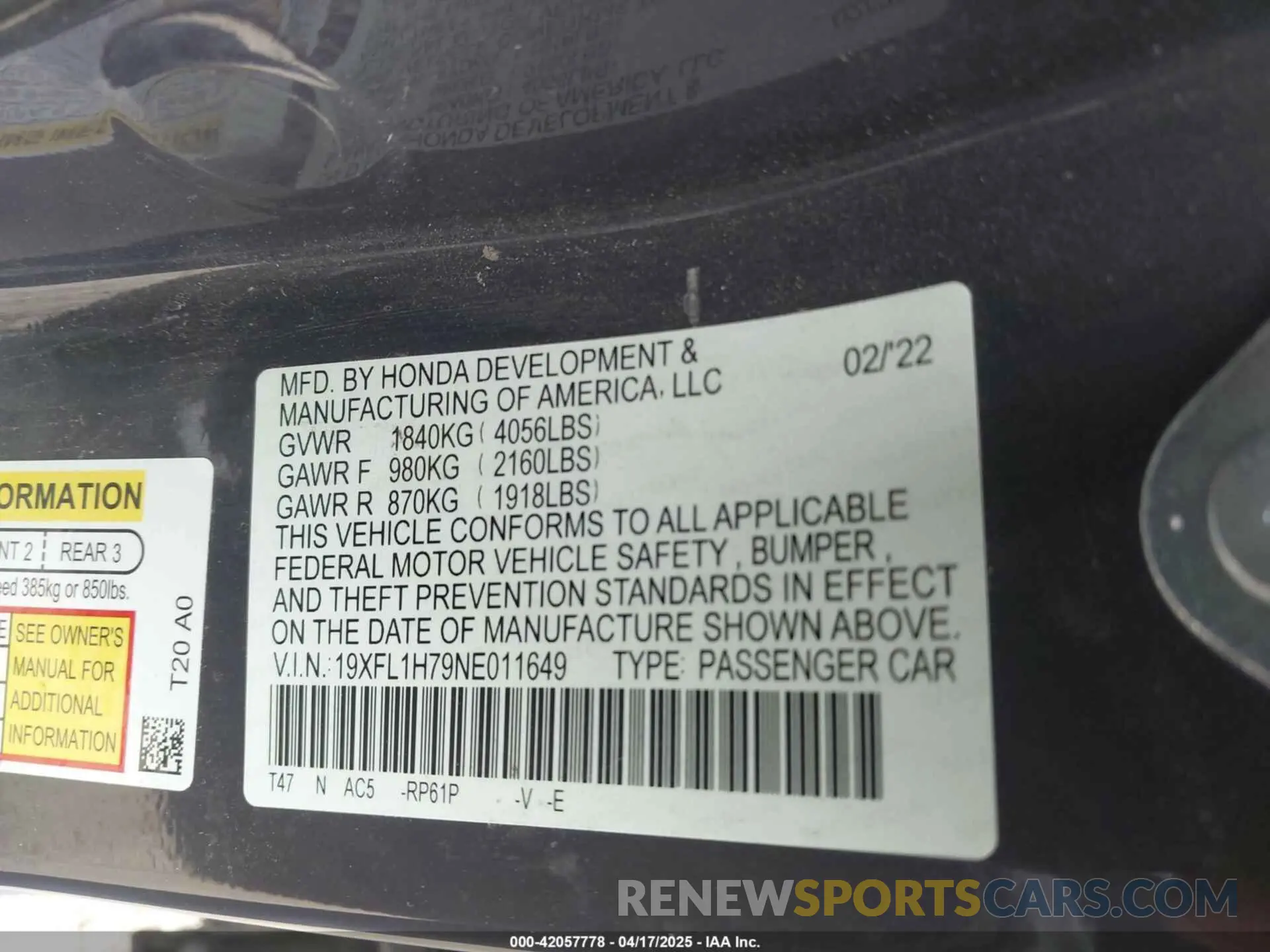9 Photograph of a damaged car 19XFL1H79NE011649 HONDA CIVIC 2022