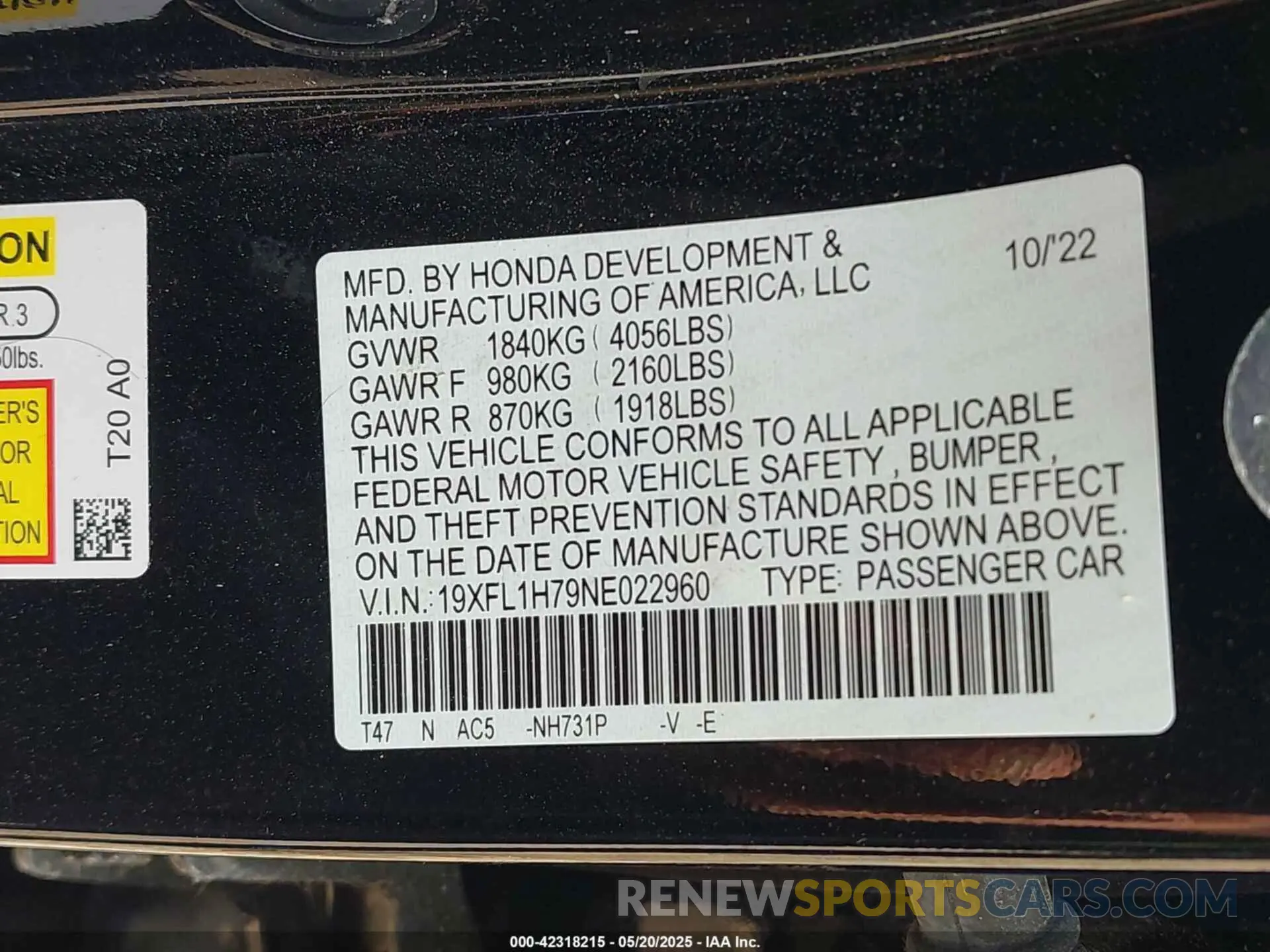 9 Photograph of a damaged car 19XFL1H79NE022960 HONDA CIVIC 2022