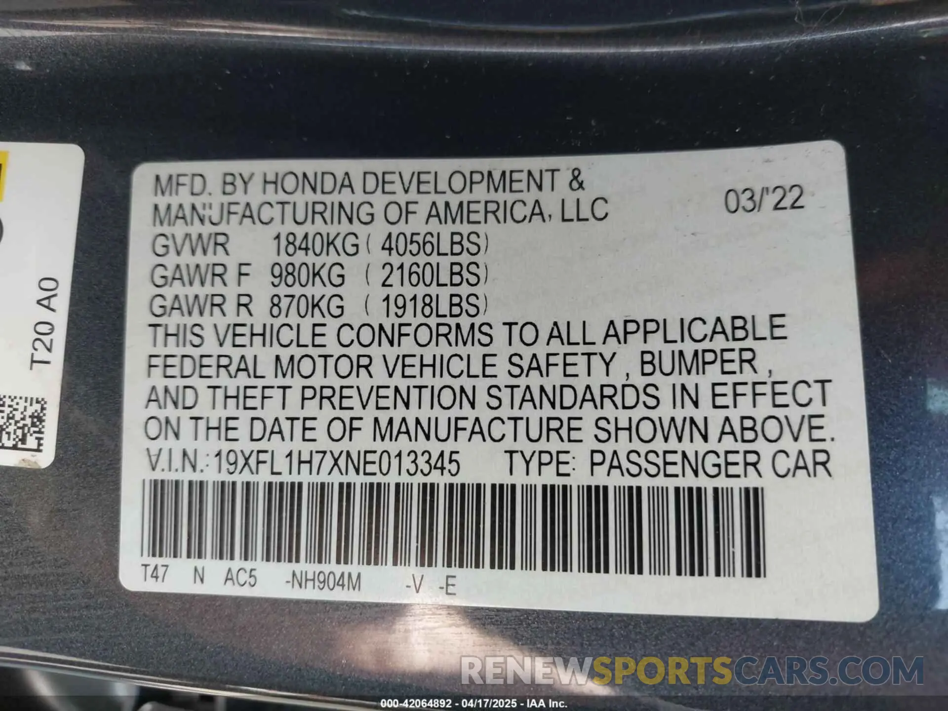 9 Photograph of a damaged car 19XFL1H7XNE013345 HONDA CIVIC 2022