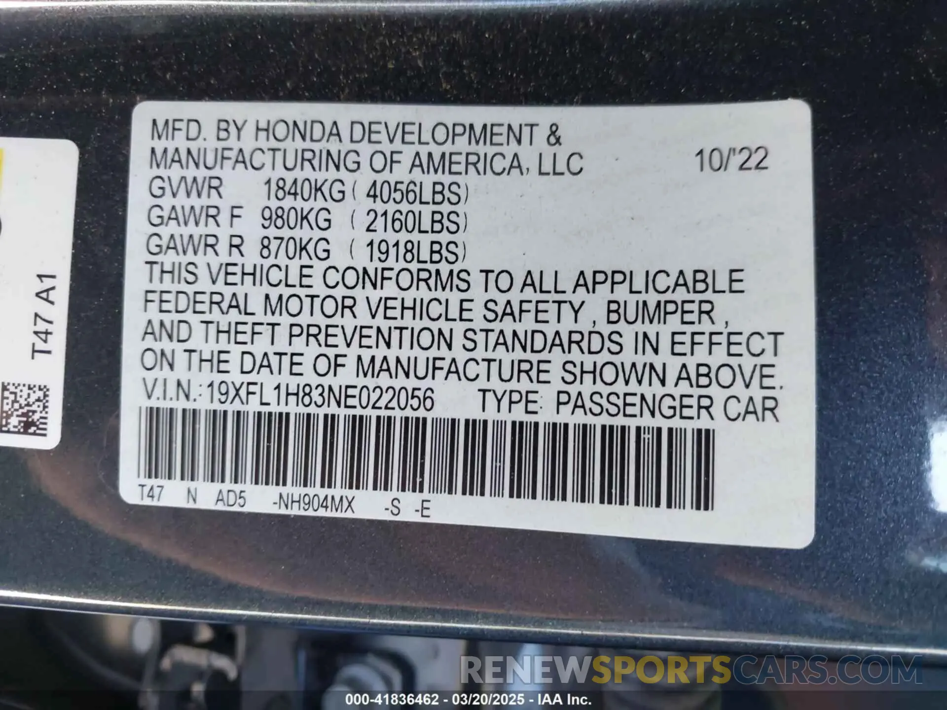 9 Photograph of a damaged car 19XFL1H83NE022056 HONDA CIVIC 2022