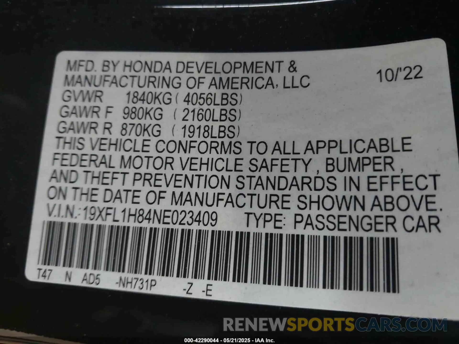 9 Photograph of a damaged car 19XFL1H84NE023409 HONDA CIVIC 2022