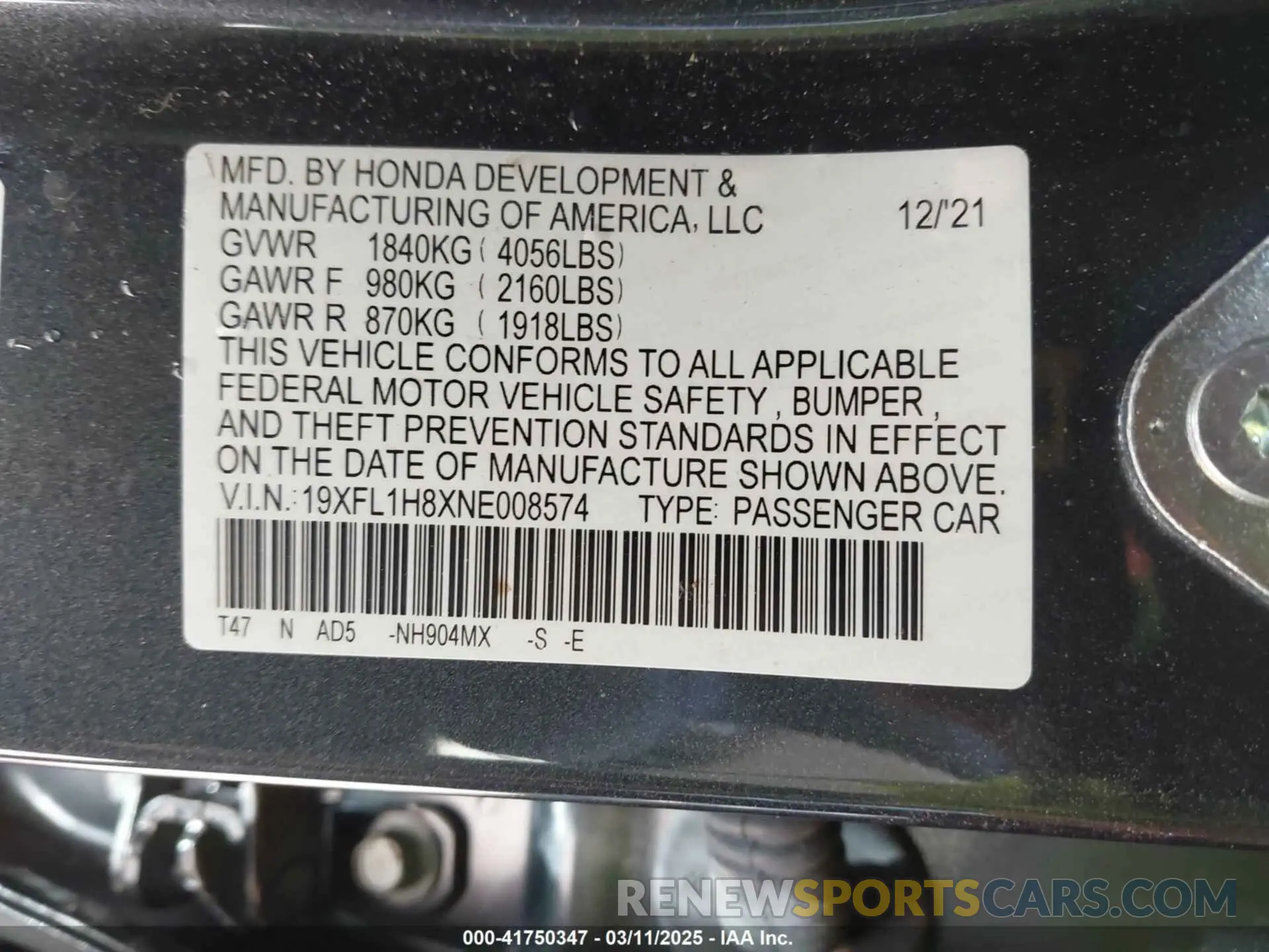 9 Photograph of a damaged car 19XFL1H8XNE008574 HONDA CIVIC 2022