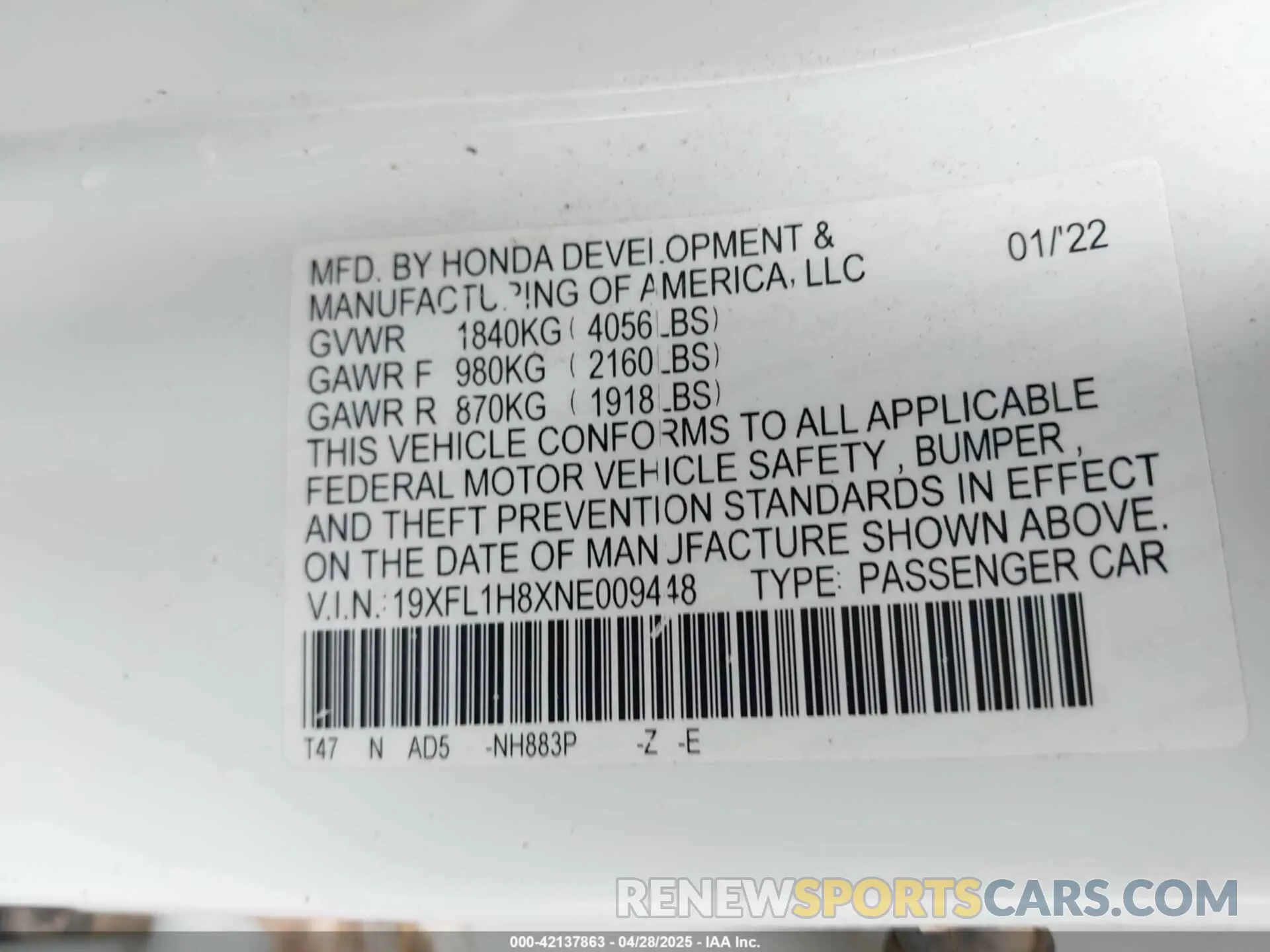 9 Photograph of a damaged car 19XFL1H8XNE009448 HONDA CIVIC 2022