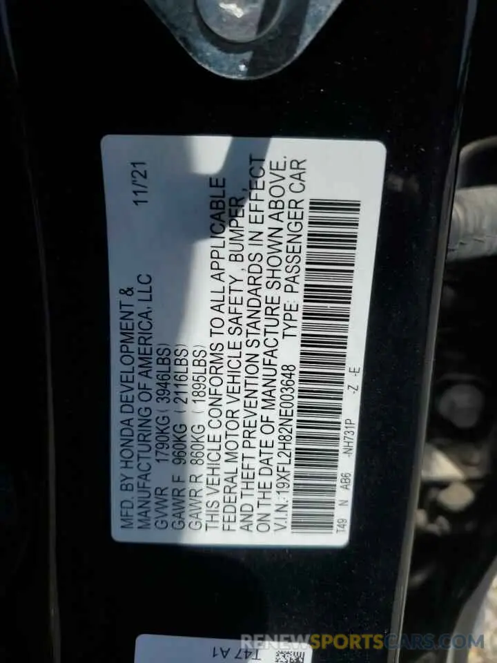13 Photograph of a damaged car 19XFL2H82NE003648 HONDA CIVIC 2022