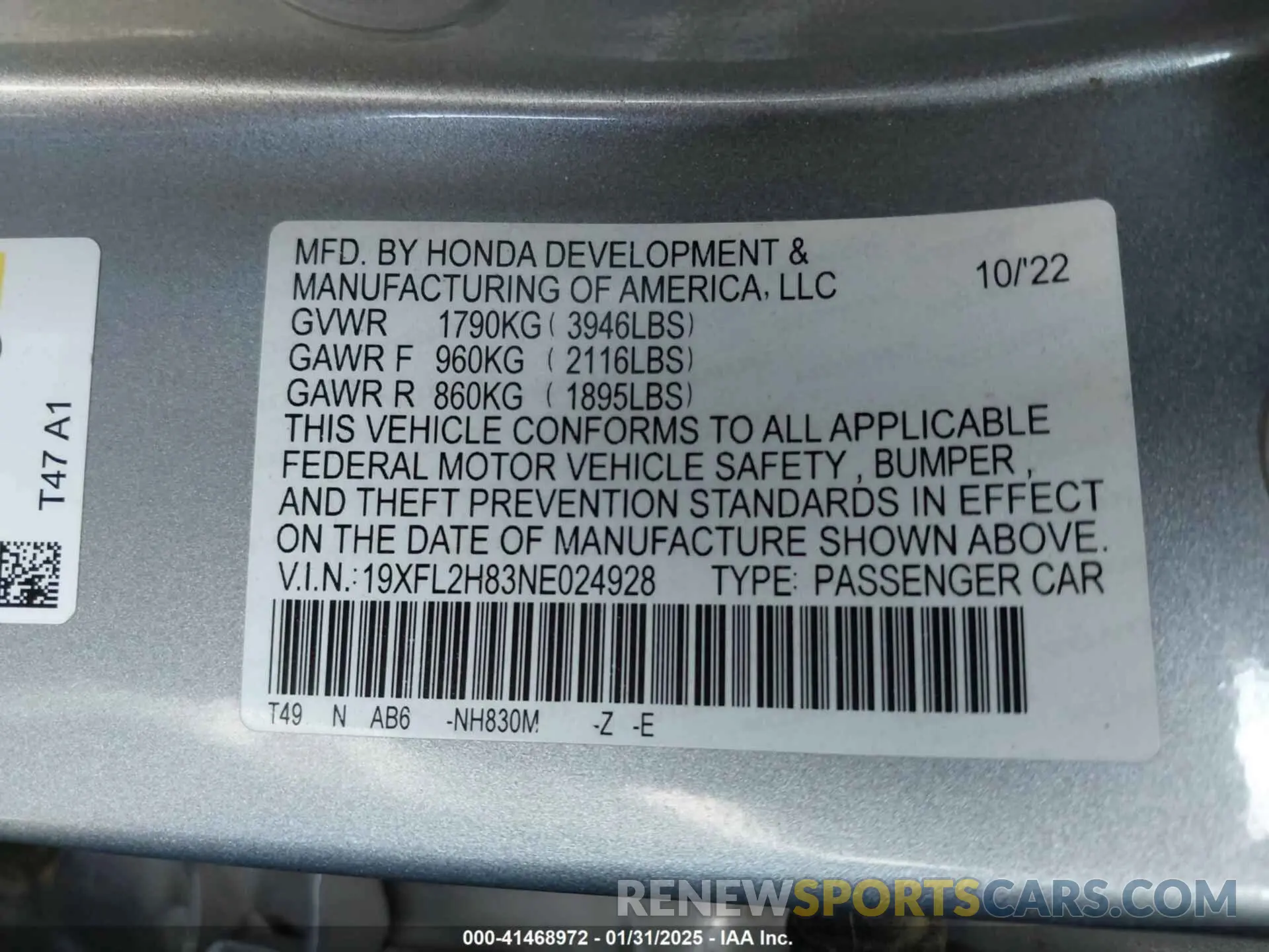 9 Photograph of a damaged car 19XFL2H83NE024928 HONDA CIVIC 2022
