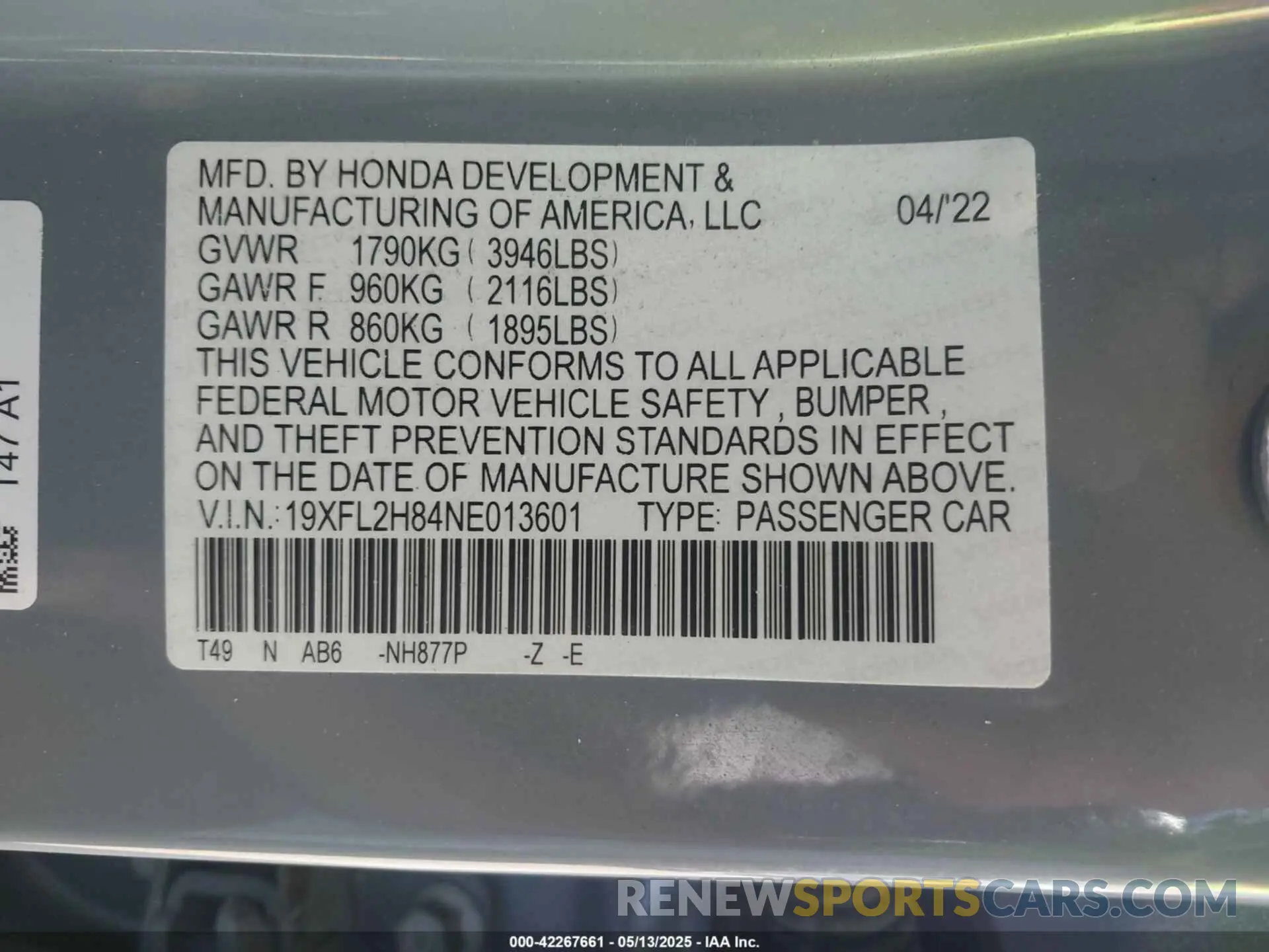 9 Photograph of a damaged car 19XFL2H84NE013601 HONDA CIVIC 2022