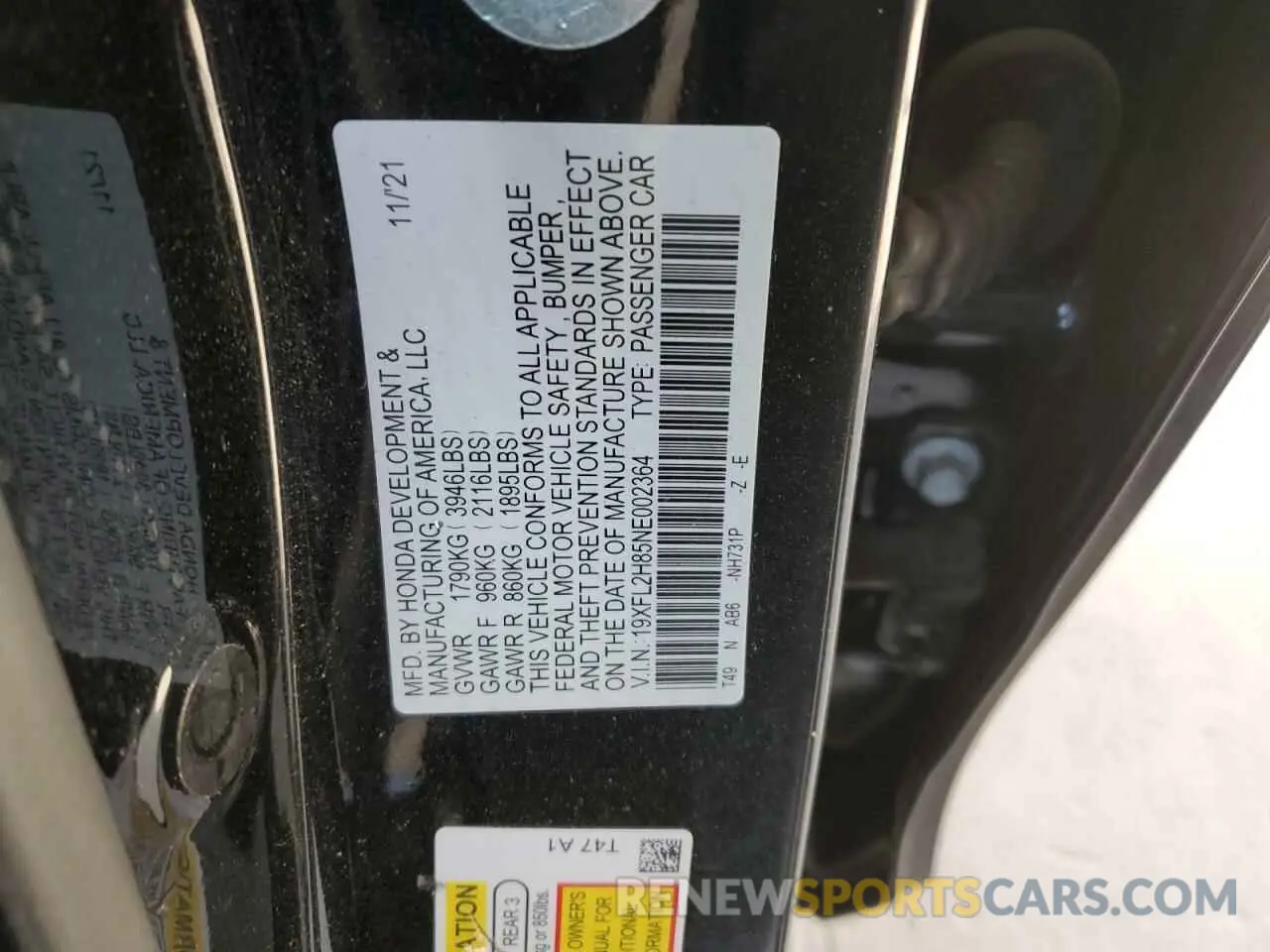 12 Photograph of a damaged car 19XFL2H85NE002364 HONDA CIVIC 2022