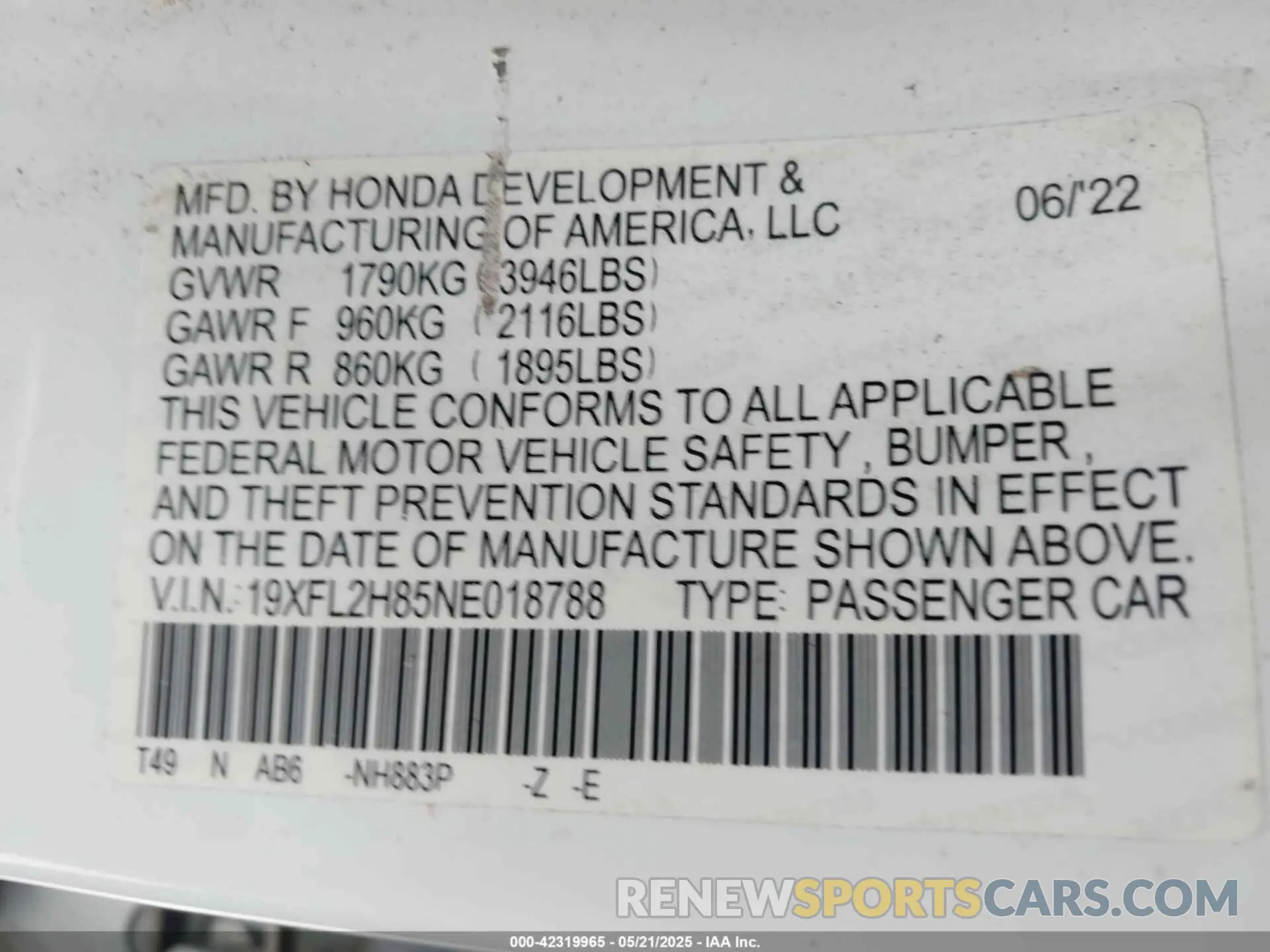 9 Photograph of a damaged car 19XFL2H85NE018788 HONDA CIVIC 2022