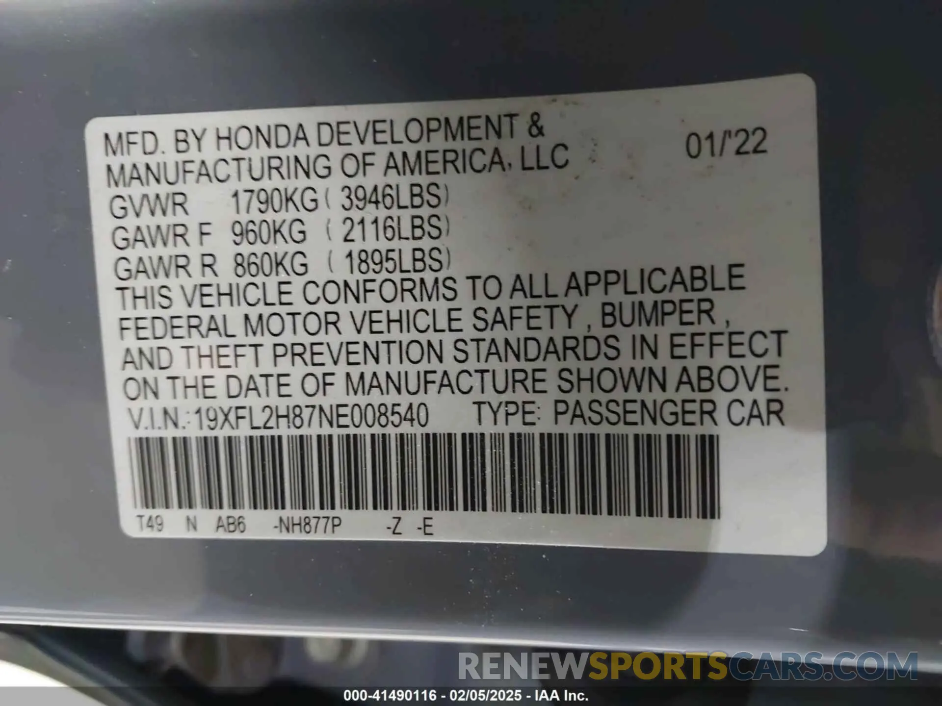9 Photograph of a damaged car 19XFL2H87NE008540 HONDA CIVIC 2022