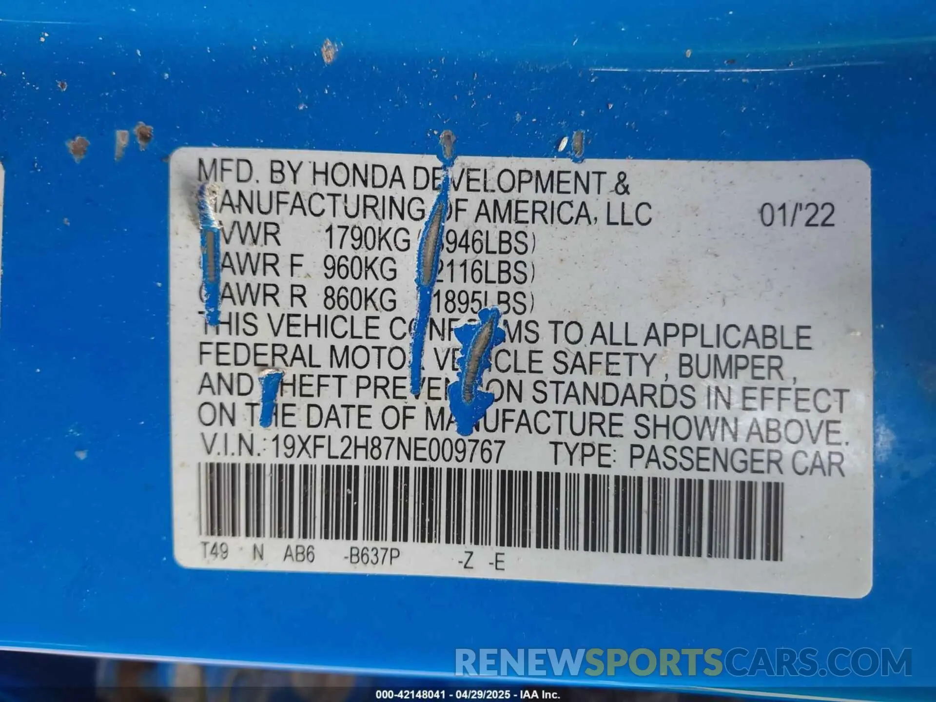 9 Photograph of a damaged car 19XFL2H87NE009767 HONDA CIVIC 2022