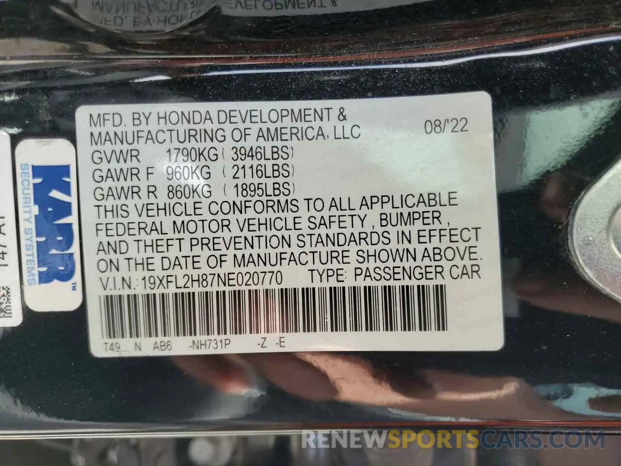 15 Photograph of a damaged car 19XFL2H87NE020770 HONDA CIVIC 2022