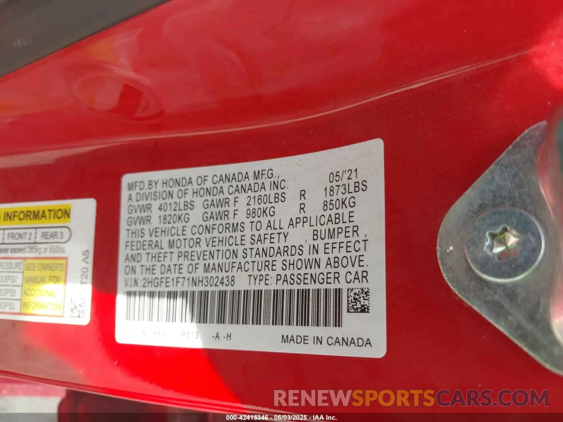 9 Photograph of a damaged car 2HGFE1F71NH302438 HONDA CIVIC 2022