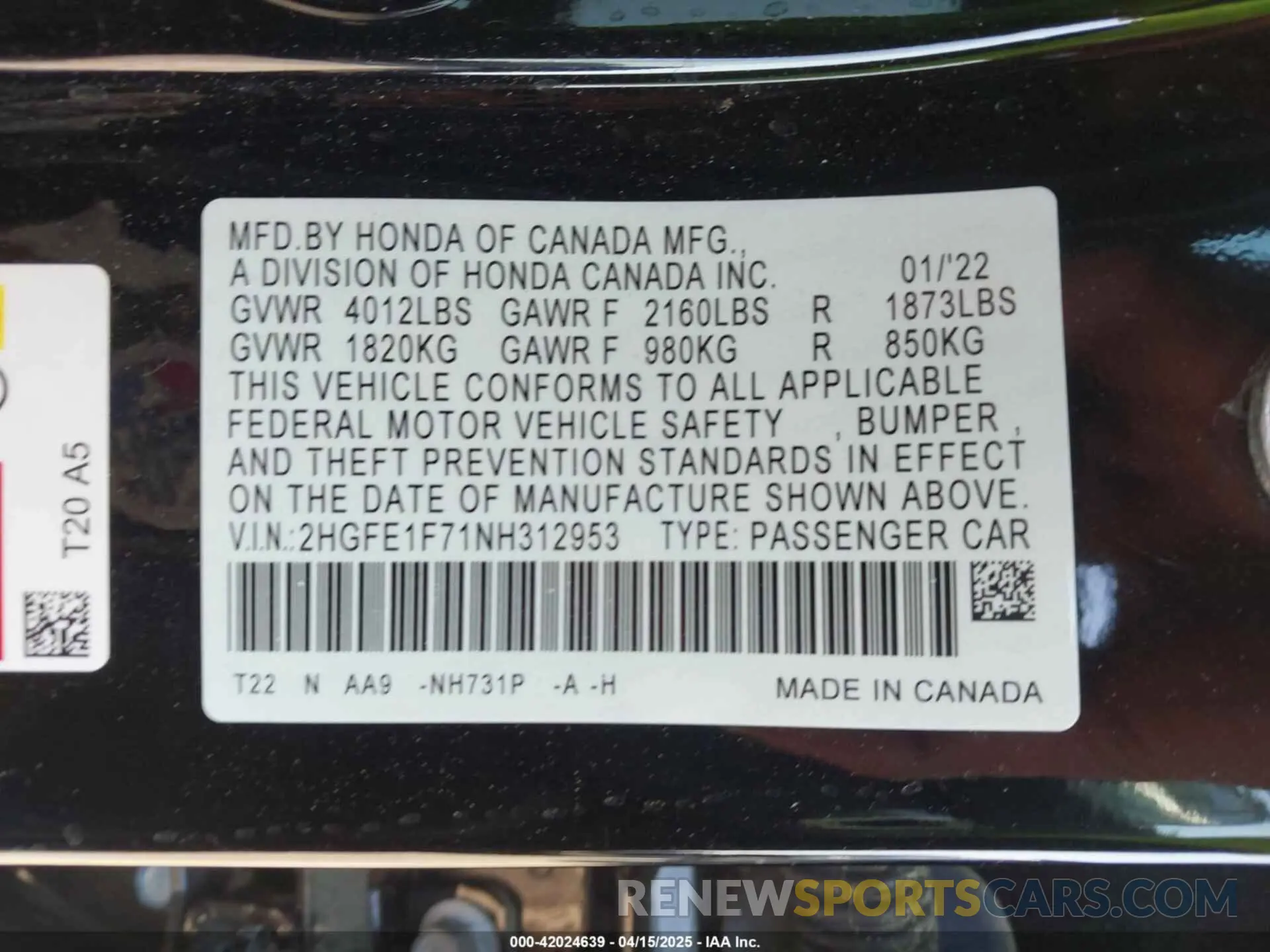 9 Photograph of a damaged car 2HGFE1F71NH312953 HONDA CIVIC 2022