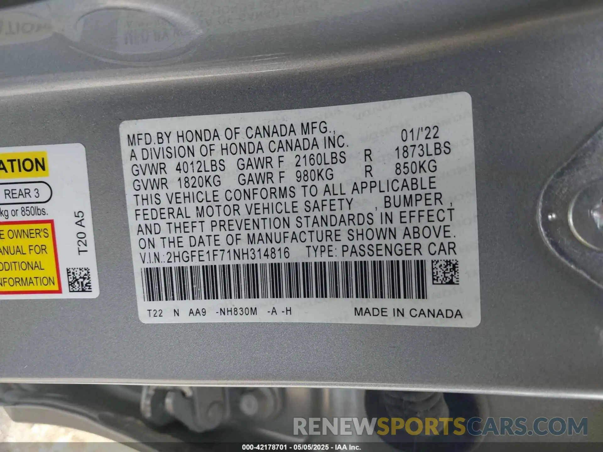 9 Photograph of a damaged car 2HGFE1F71NH314816 HONDA CIVIC 2022