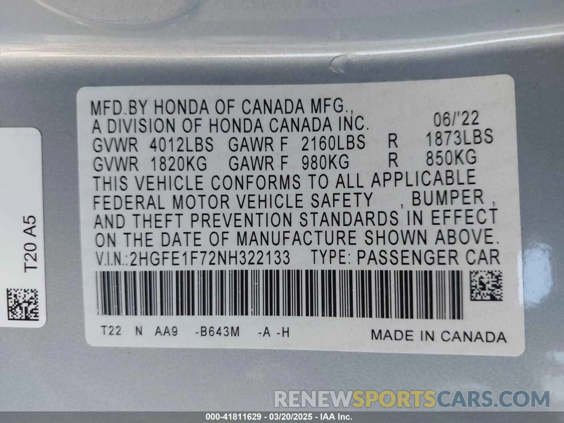 9 Photograph of a damaged car 2HGFE1F72NH322133 HONDA CIVIC 2022