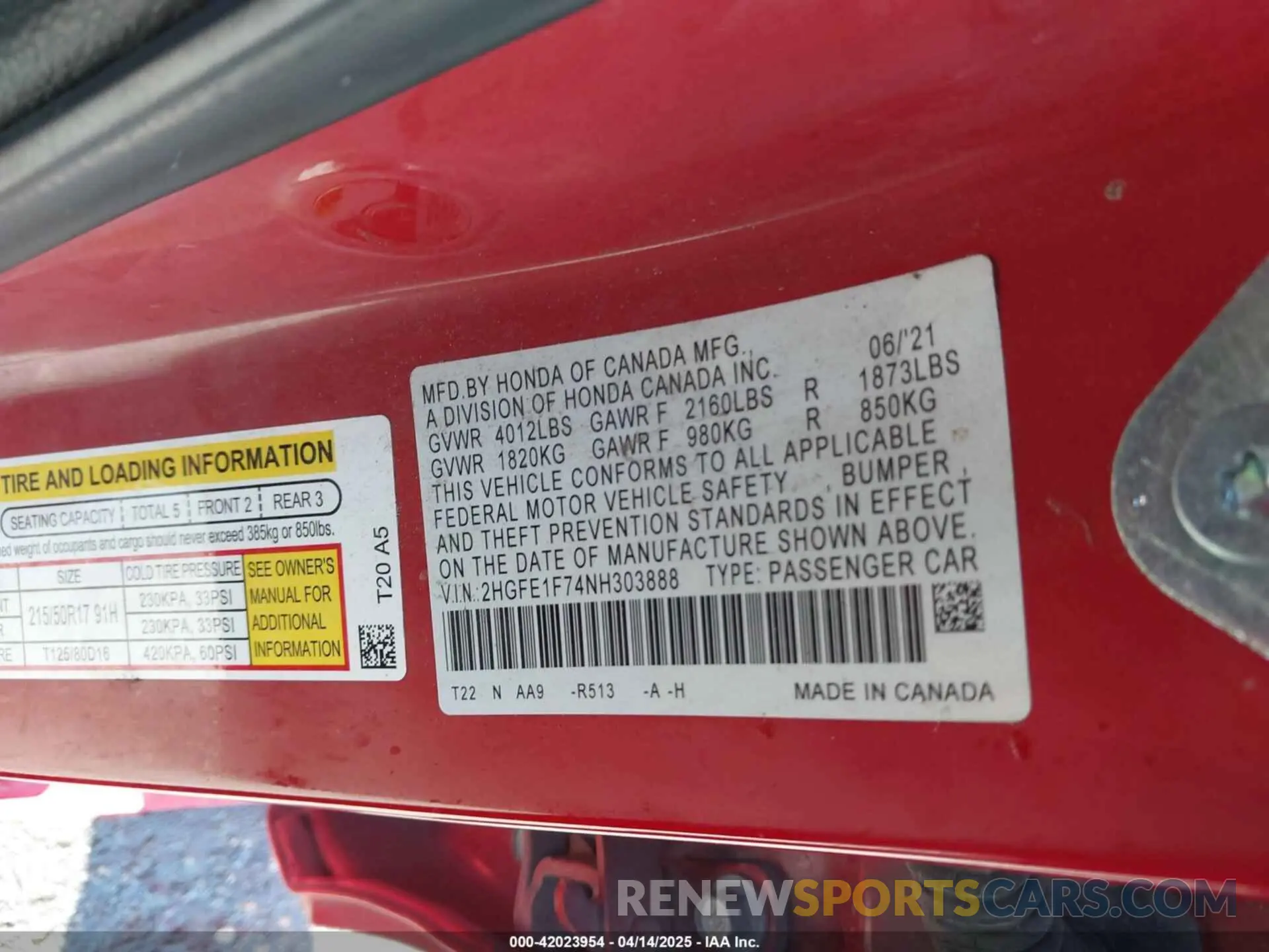 9 Photograph of a damaged car 2HGFE1F74NH303888 HONDA CIVIC 2022