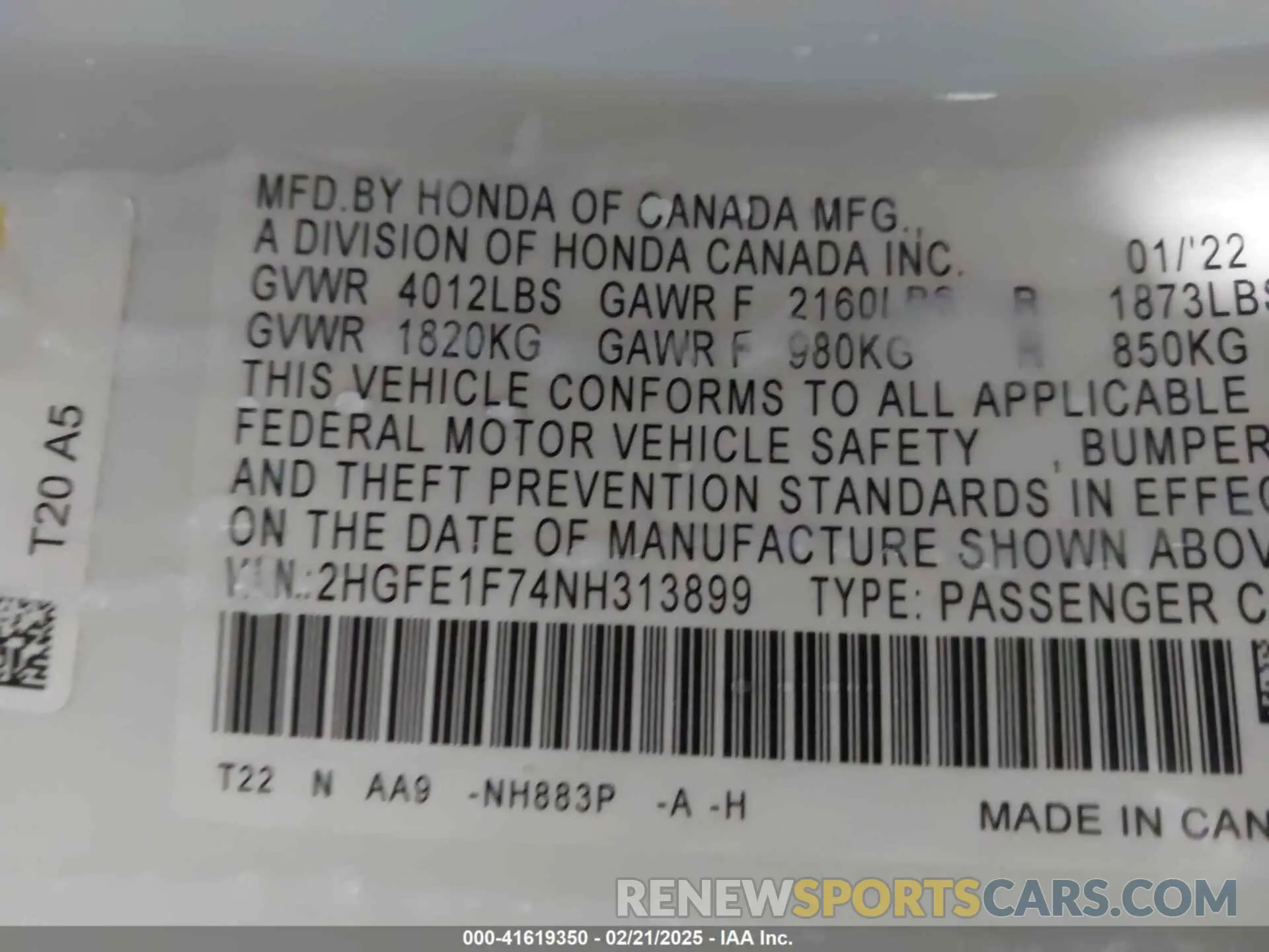 9 Photograph of a damaged car 2HGFE1F74NH313899 HONDA CIVIC 2022