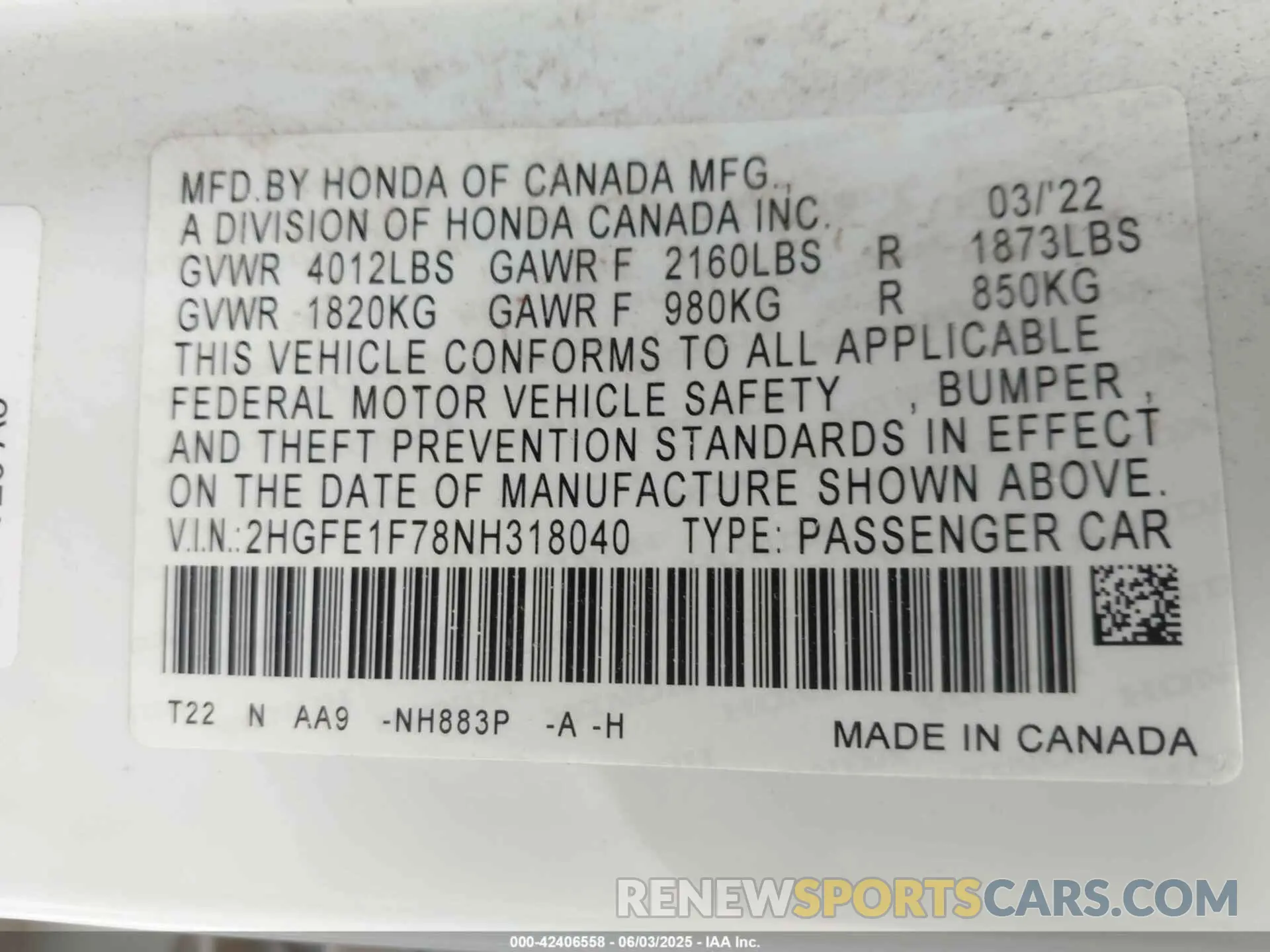 9 Photograph of a damaged car 2HGFE1F78NH318040 HONDA CIVIC 2022
