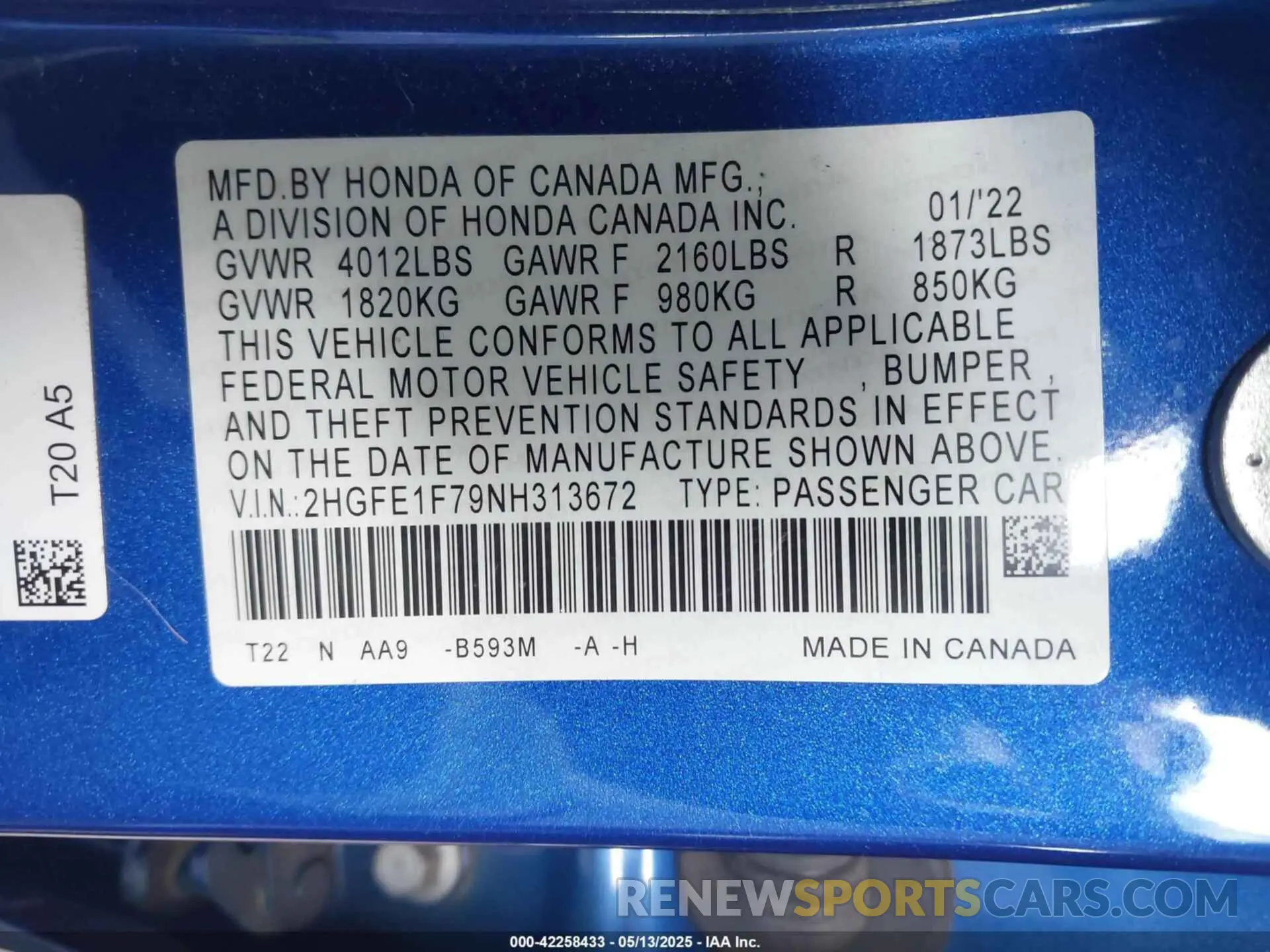 9 Photograph of a damaged car 2HGFE1F79NH313672 HONDA CIVIC 2022