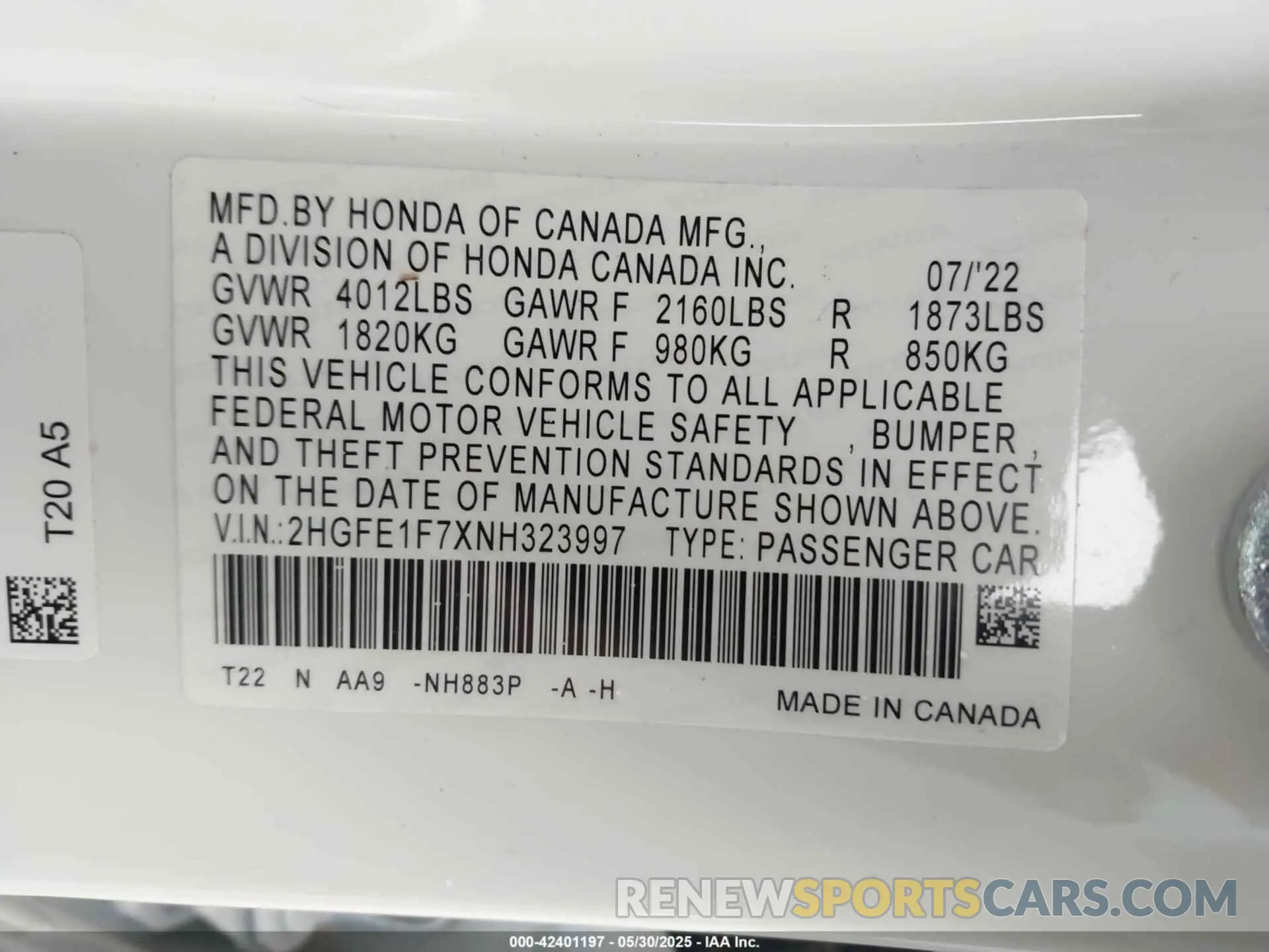 9 Photograph of a damaged car 2HGFE1F7XNH323997 HONDA CIVIC 2022