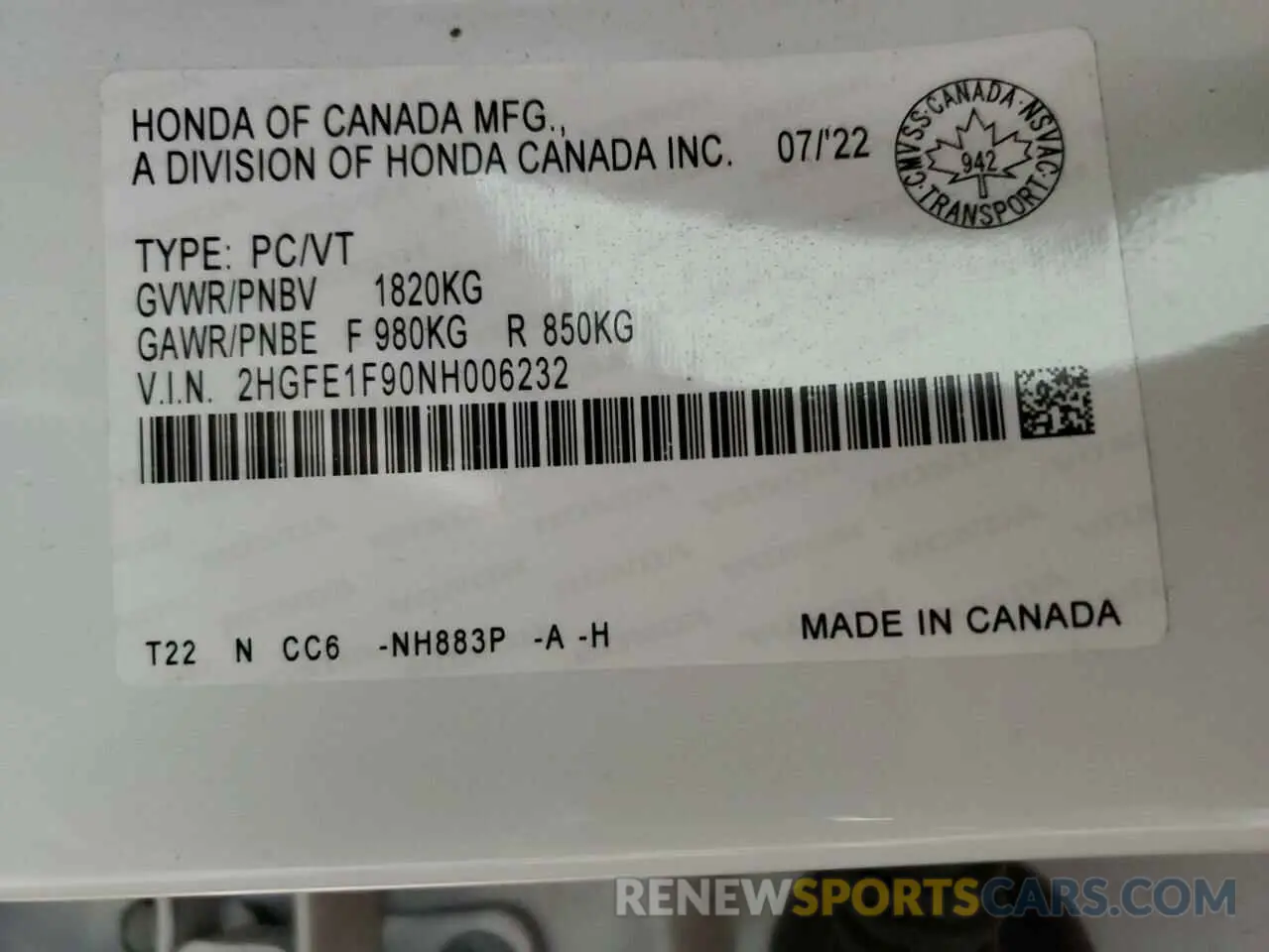 13 Photograph of a damaged car 2HGFE1F90NH006232 HONDA CIVIC 2022