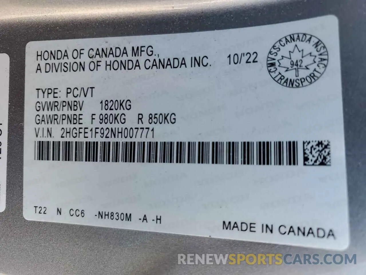 13 Photograph of a damaged car 2HGFE1F92NH007771 HONDA CIVIC 2022