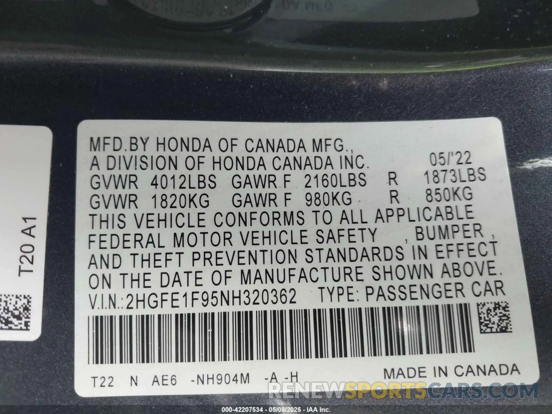 9 Photograph of a damaged car 2HGFE1F95NH320362 HONDA CIVIC 2022