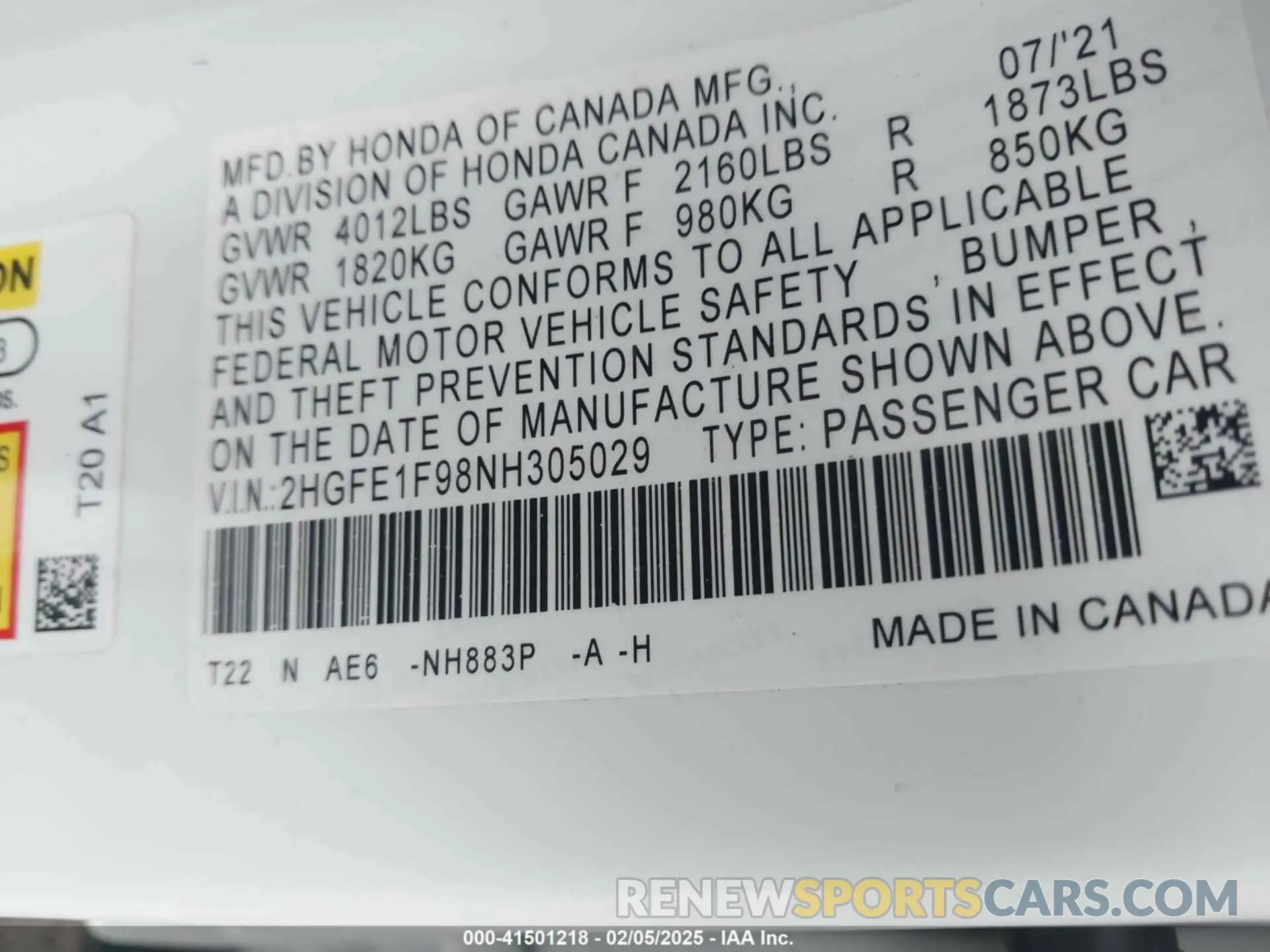 9 Photograph of a damaged car 2HGFE1F98NH305029 HONDA CIVIC 2022