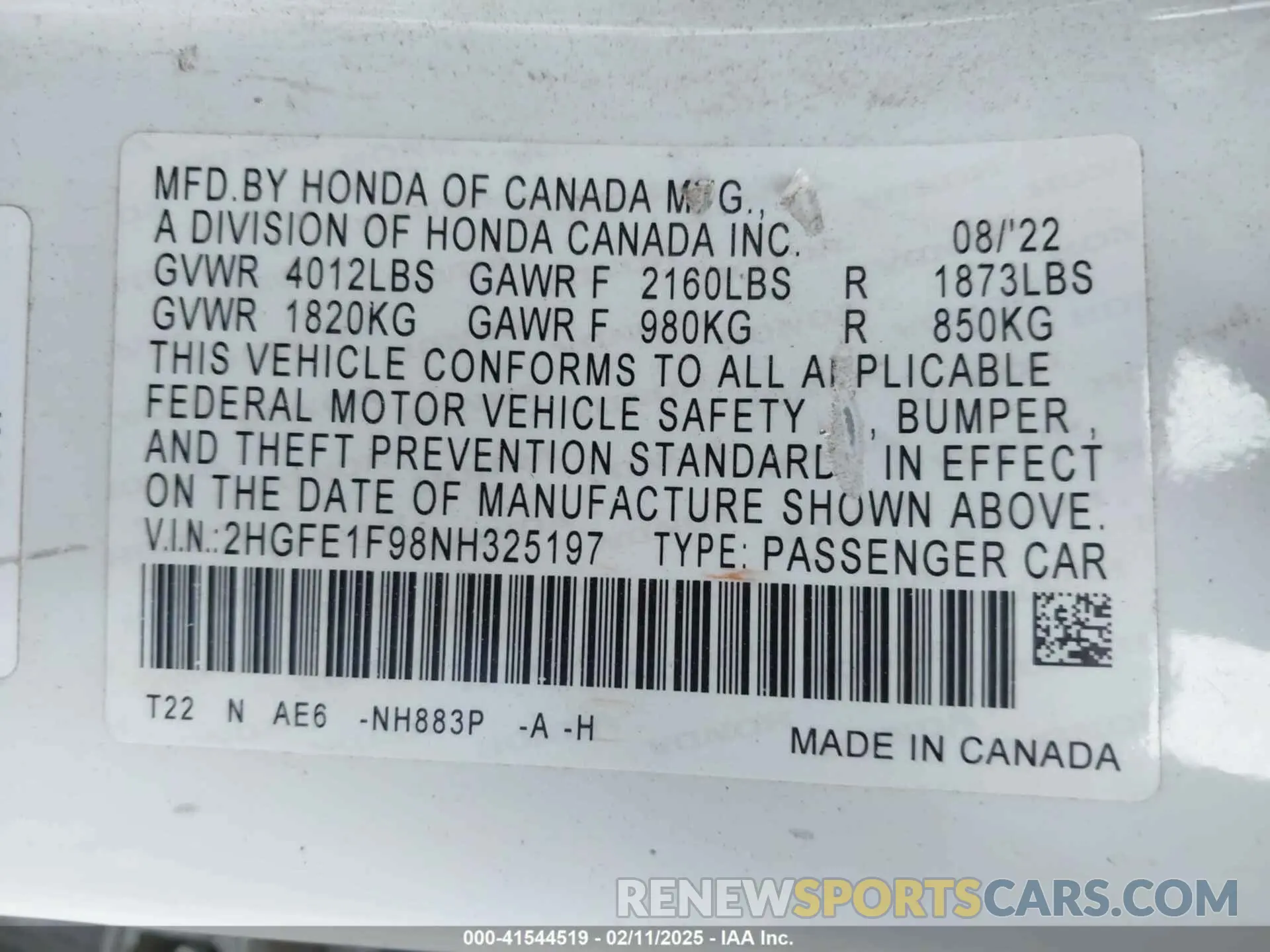 9 Photograph of a damaged car 2HGFE1F98NH325197 HONDA CIVIC 2022