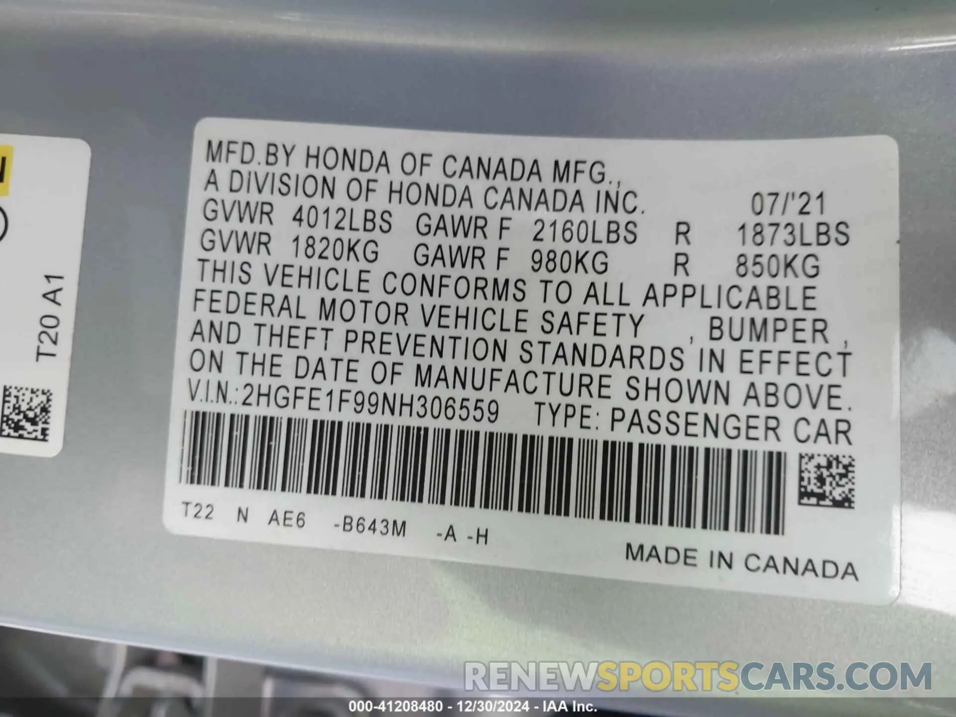 9 Photograph of a damaged car 2HGFE1F99NH306559 HONDA CIVIC 2022