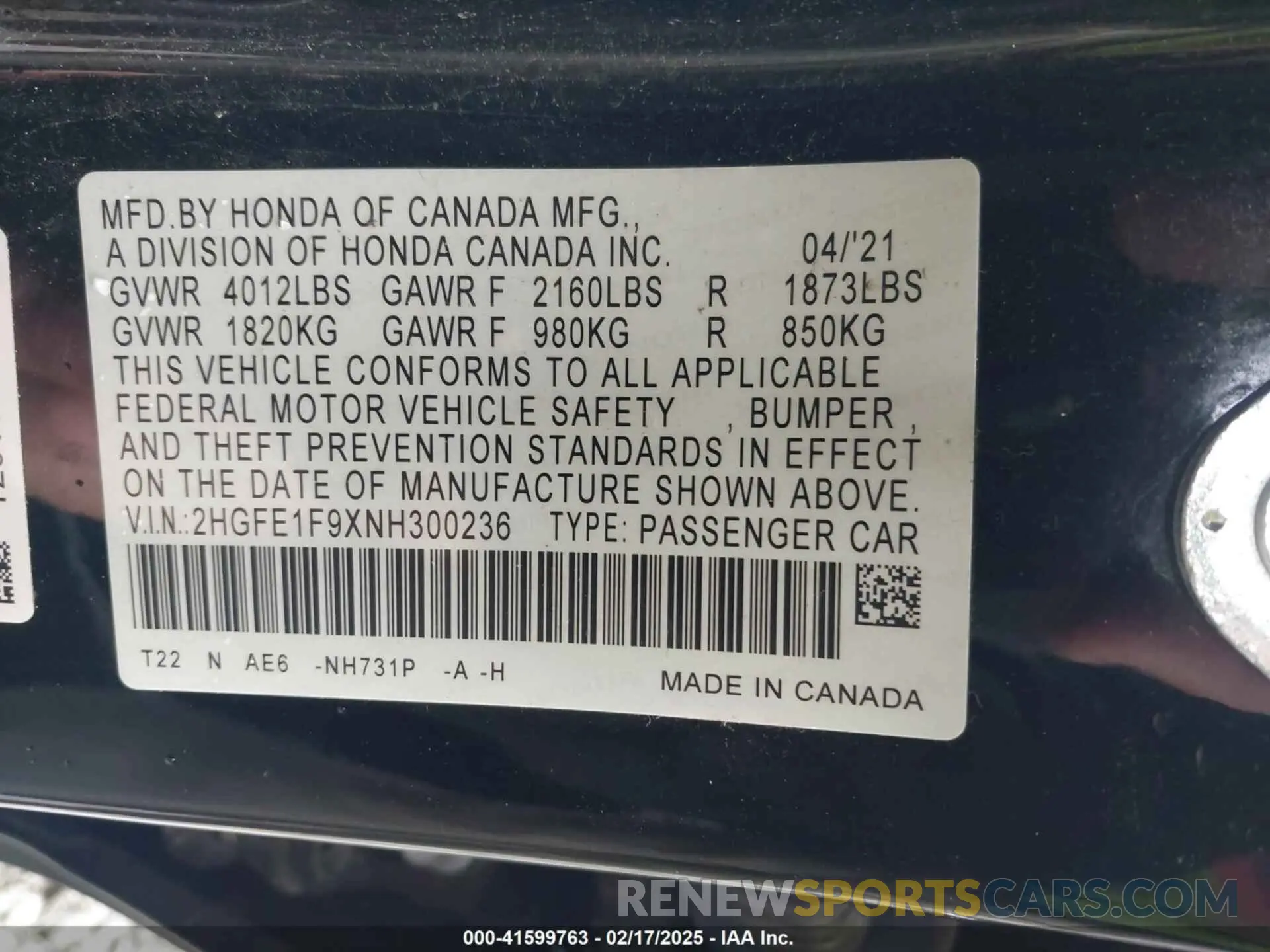 9 Photograph of a damaged car 2HGFE1F9XNH300236 HONDA CIVIC 2022