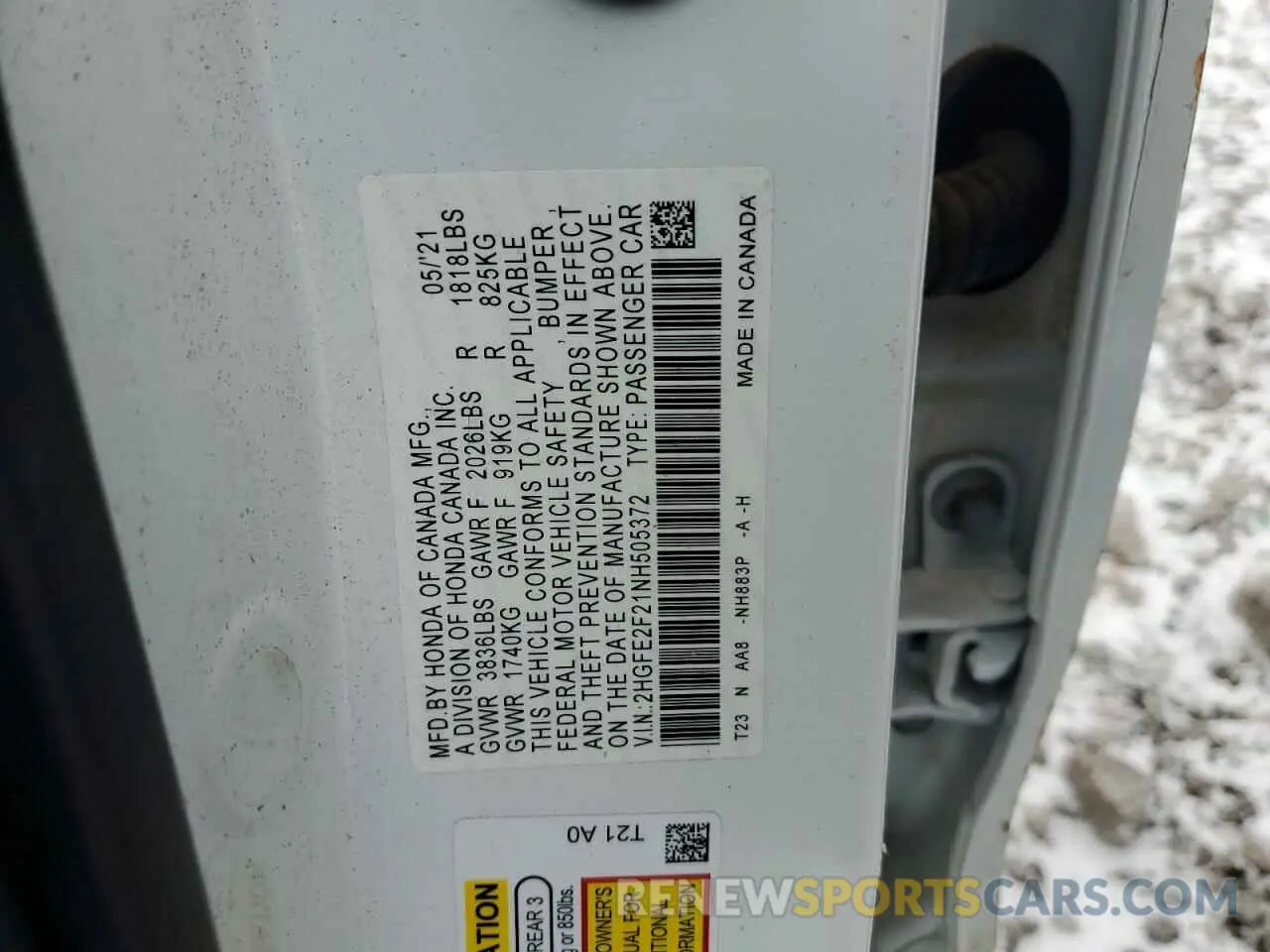 12 Photograph of a damaged car 2HGFE2F21NH505372 HONDA CIVIC 2022