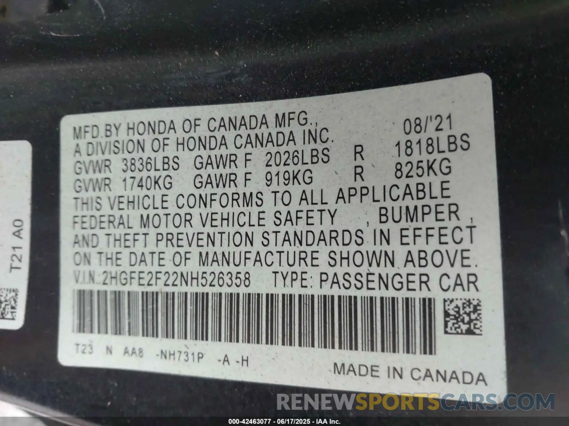 9 Photograph of a damaged car 2HGFE2F22NH526358 HONDA CIVIC 2022