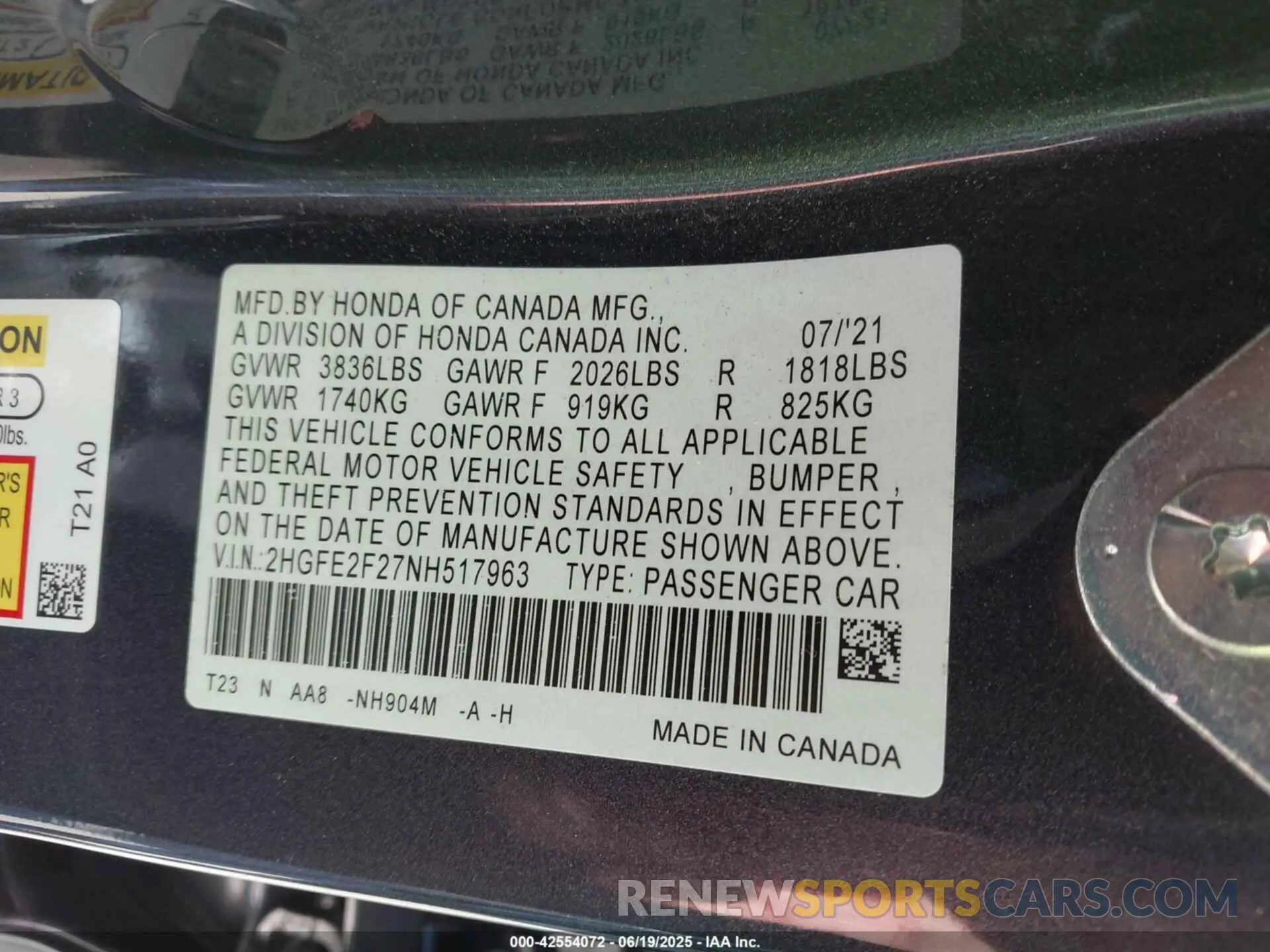 9 Photograph of a damaged car 2HGFE2F27NH517963 HONDA CIVIC 2022
